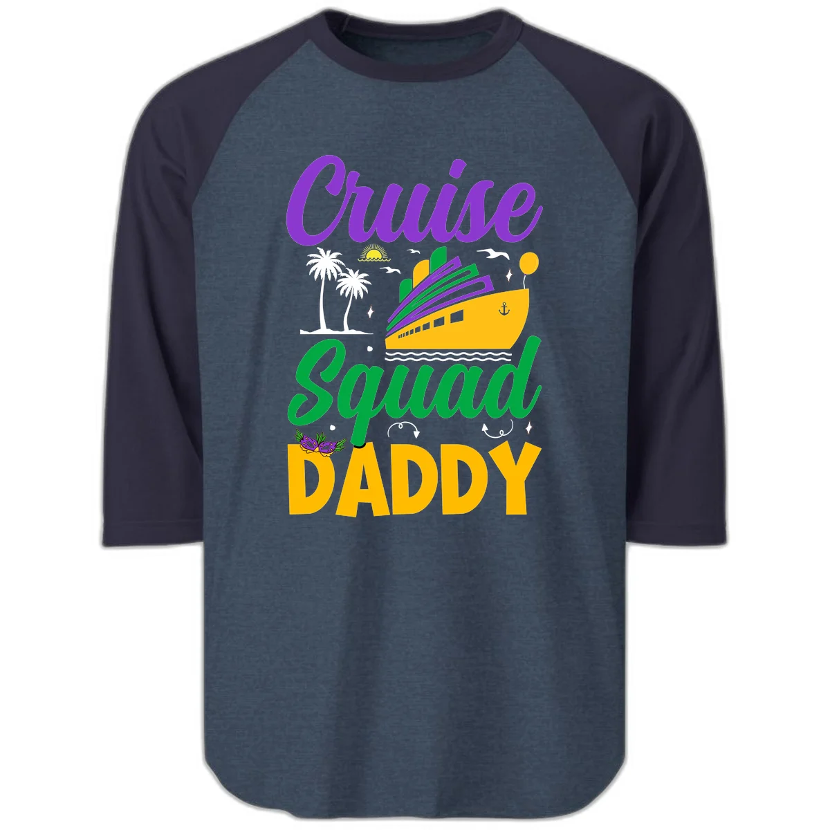 Cruise Squad Daddy Baseball Raglan 3/4 Sleeve Tee in Heather Denim Navy