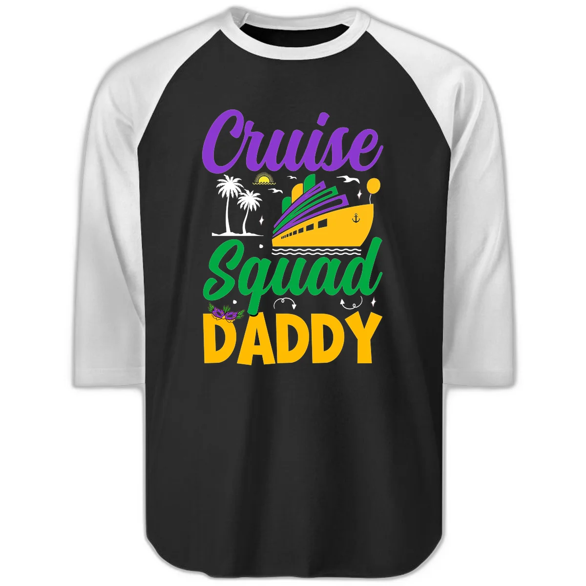 Cruise Squad Daddy Baseball Raglan 3/4 Sleeve Tee in Black White