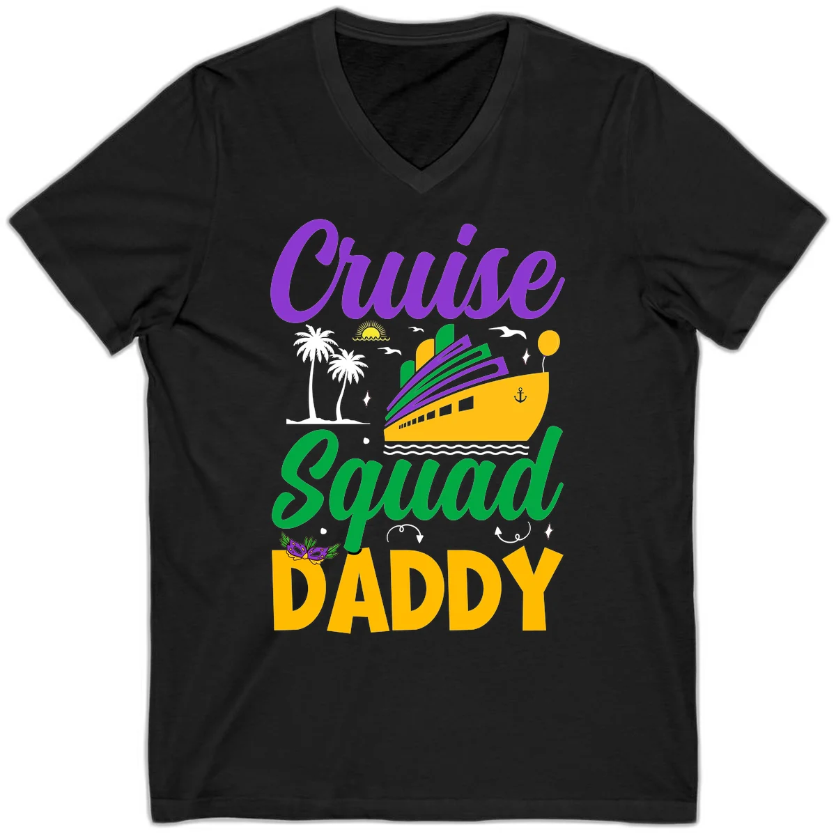 Cruise Squad Daddy Tropical Vacation V-Neck Tee in Black