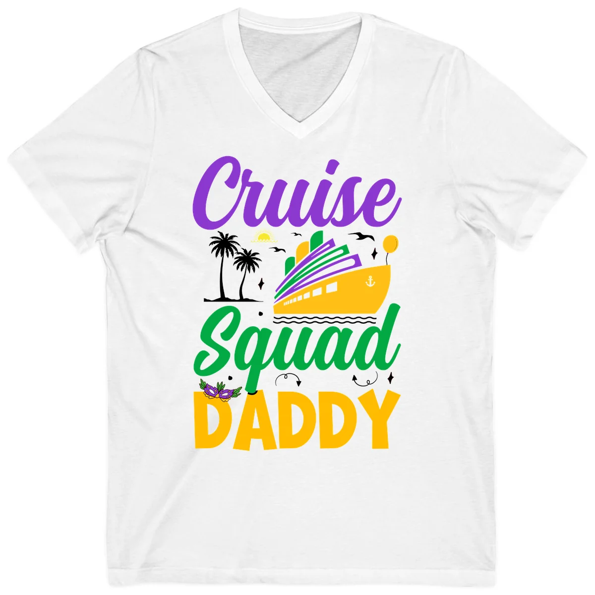 Cruise Squad Daddy Tropical Vacation V-Neck Tee in White