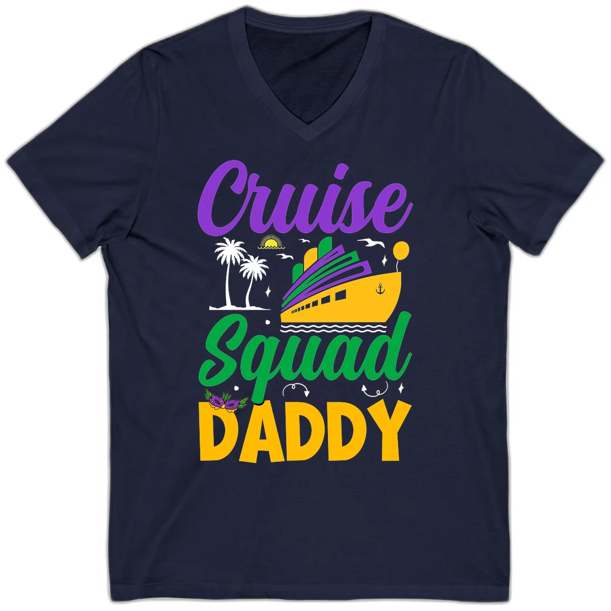Cruise Squad Daddy Tropical Vacation V-Neck Tee in Navy