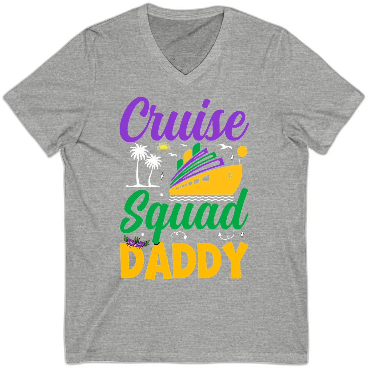 Cruise Squad Daddy Tropical Vacation V-Neck Tee in Athletic Heather