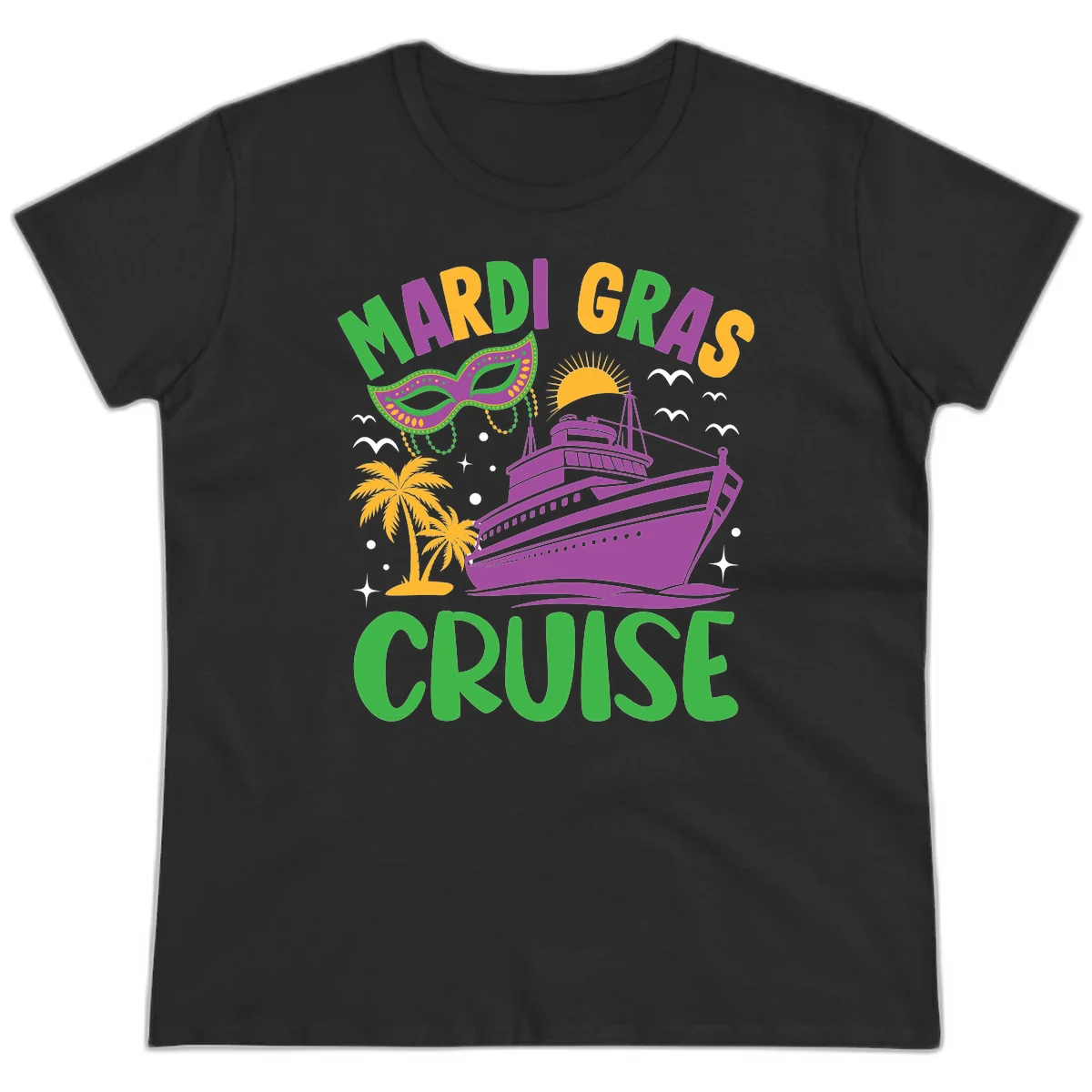 Mardi Gras Cruise Ladies Tee in Black