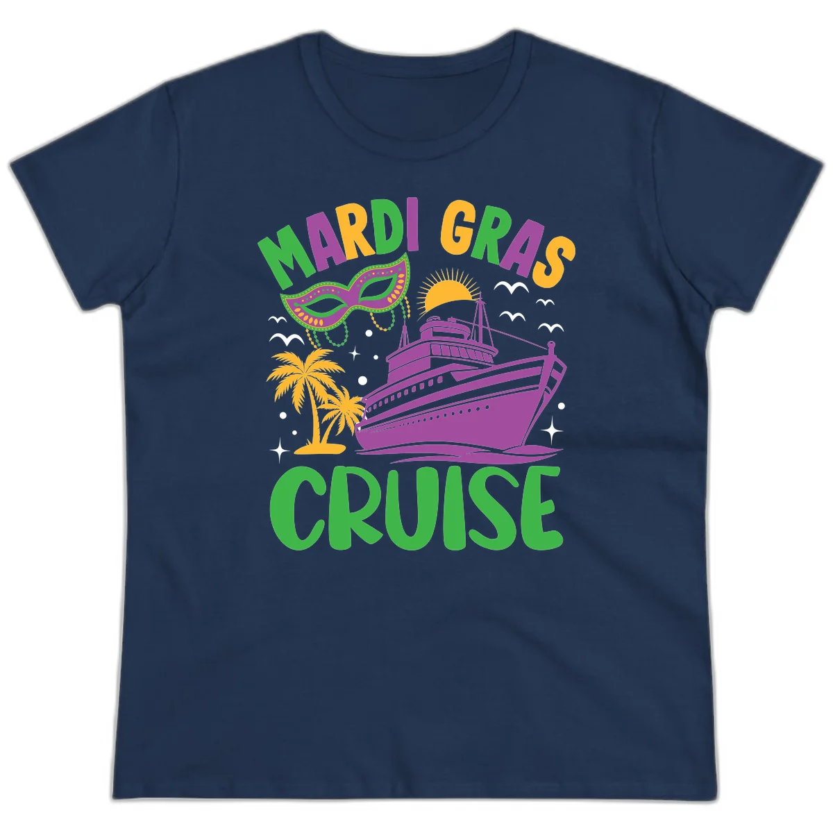 Mardi Gras Cruise Ladies Tee in Navy