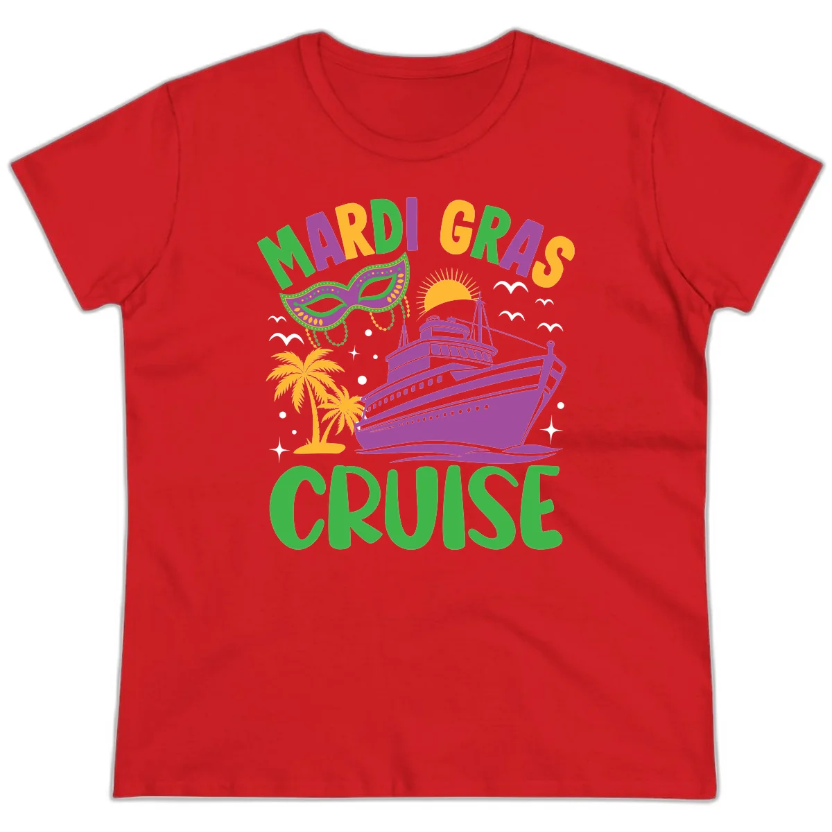 Mardi Gras Cruise Ladies Tee in Red