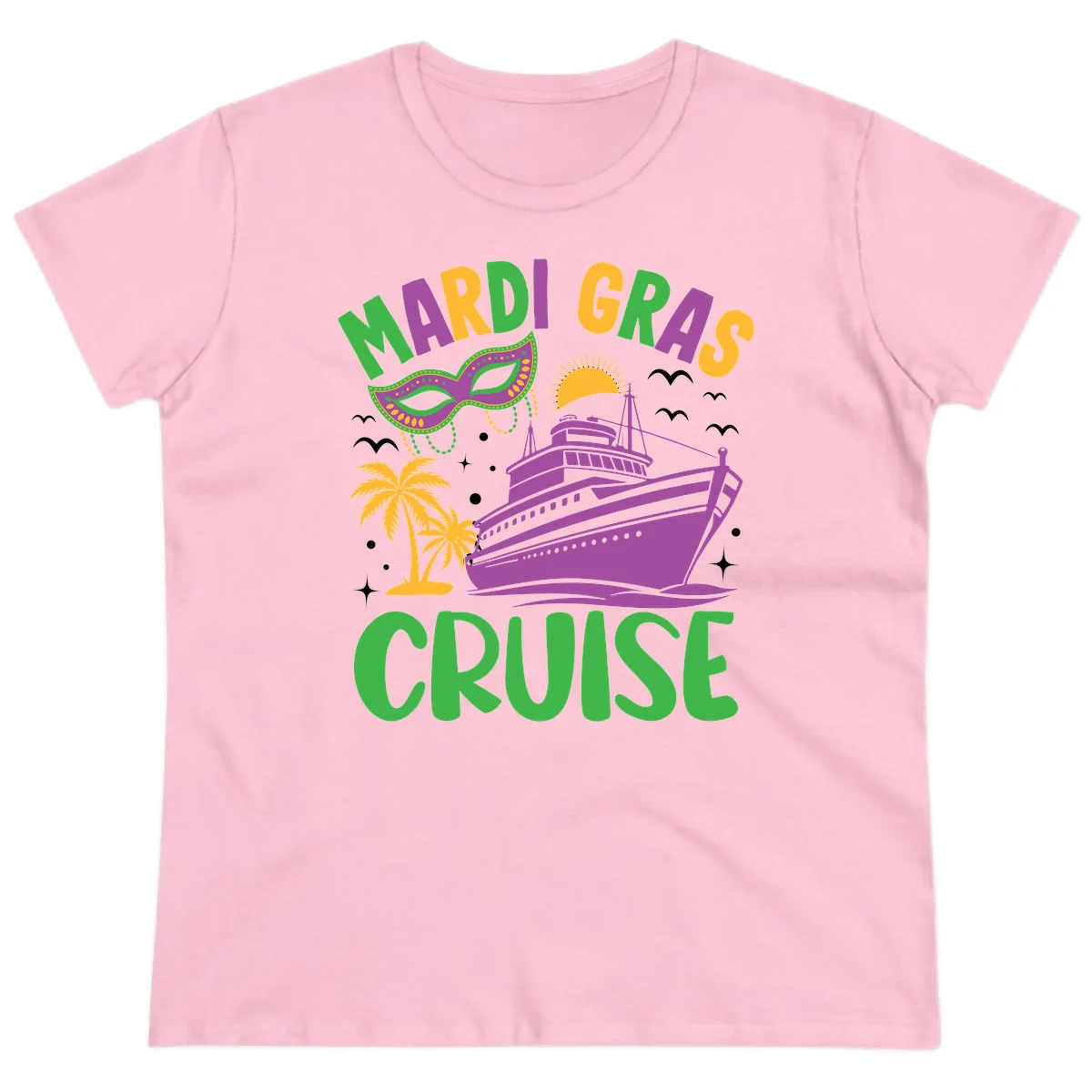 Mardi Gras Cruise Ladies Tee in Light Pink