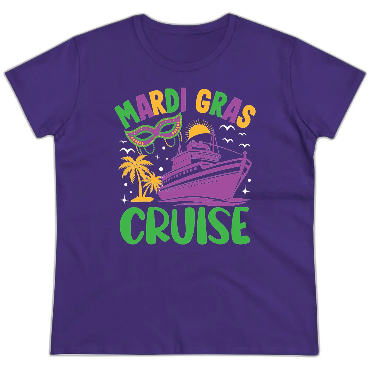 Mardi Gras Cruise Ladies Tee in Purple