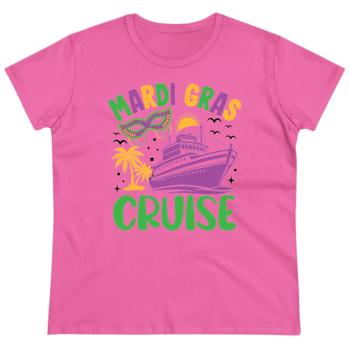 Mardi Gras Cruise Ladies Tee in Azalea