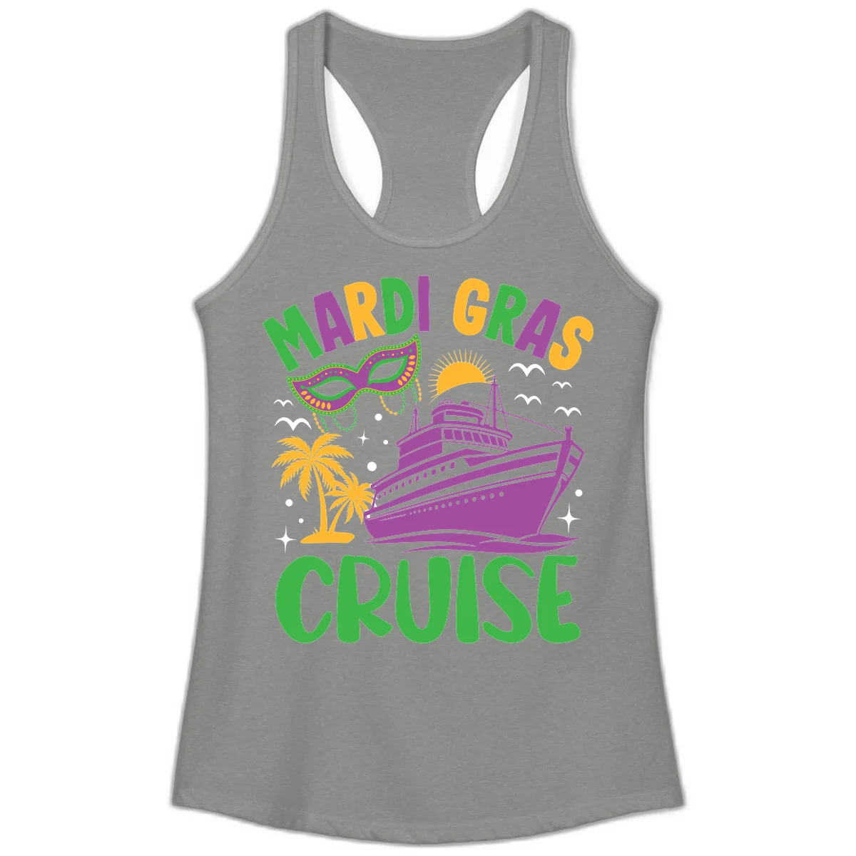 Mardi Gras Cruise Ladies Tank in Heather Grey