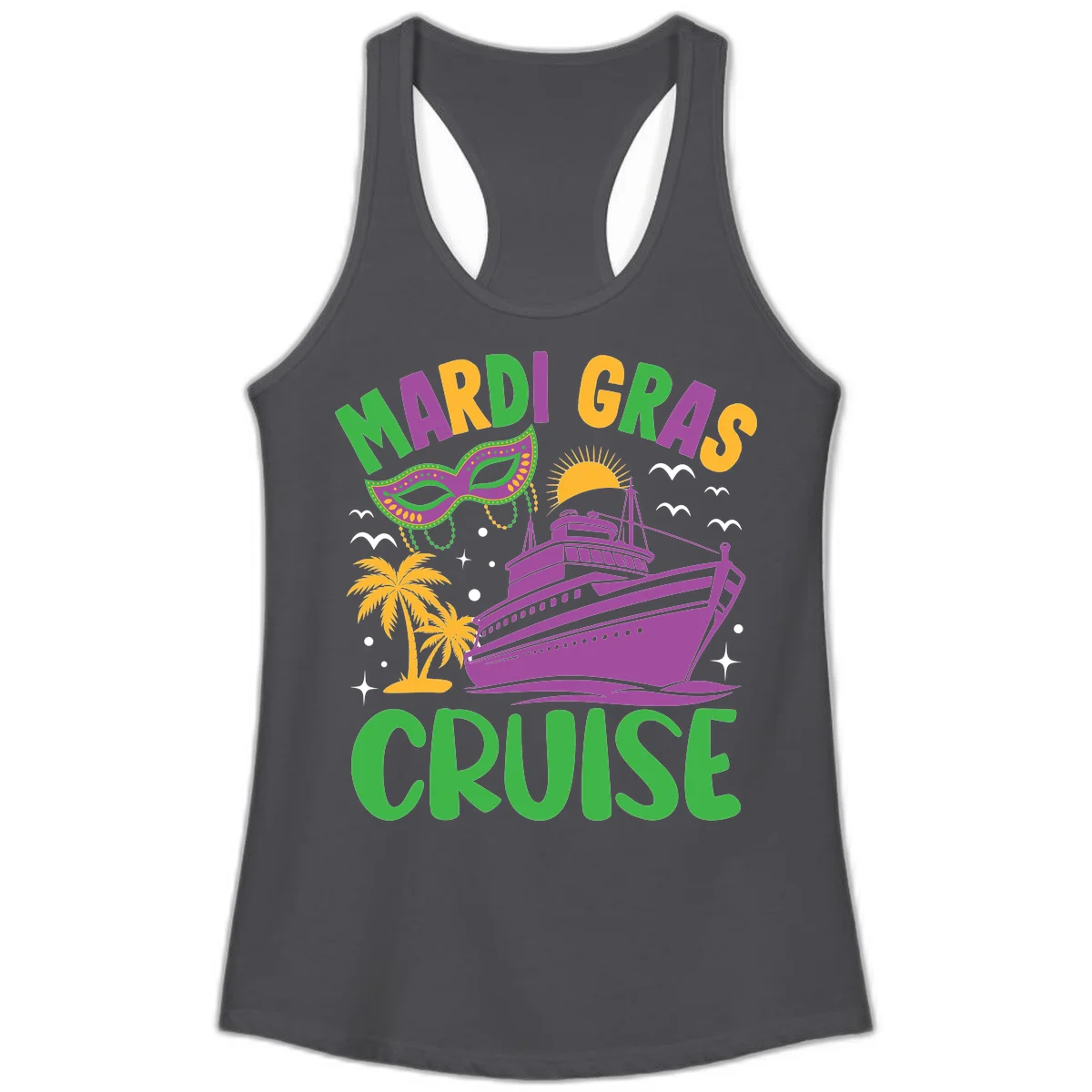 Mardi Gras Cruise Ladies Tank in Solid Dark Gray