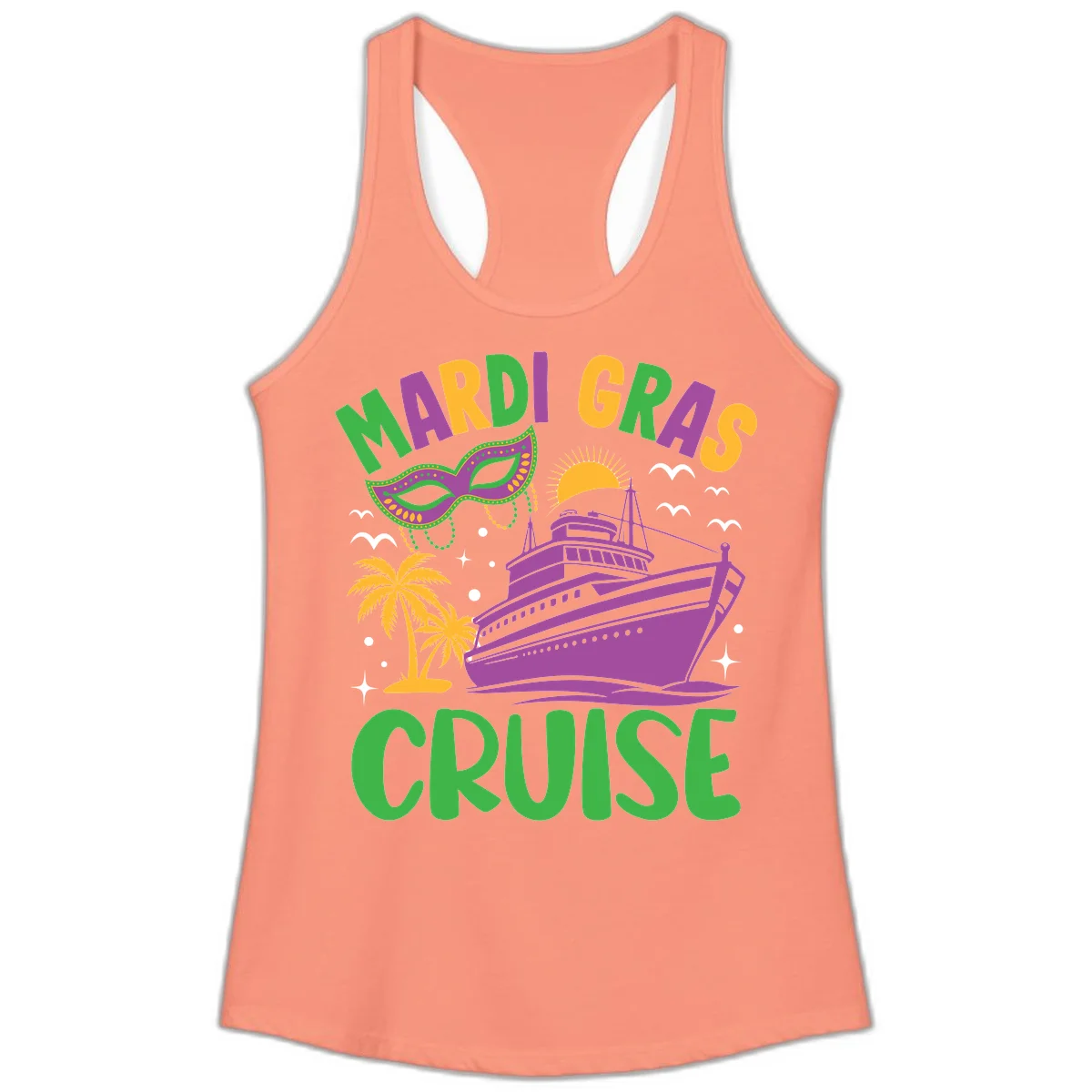 Mardi Gras Cruise Ladies Tank in Solid Light Orange