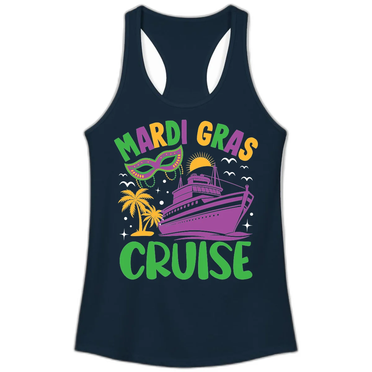 Mardi Gras Cruise Ladies Tank in Solid Midnight Navy