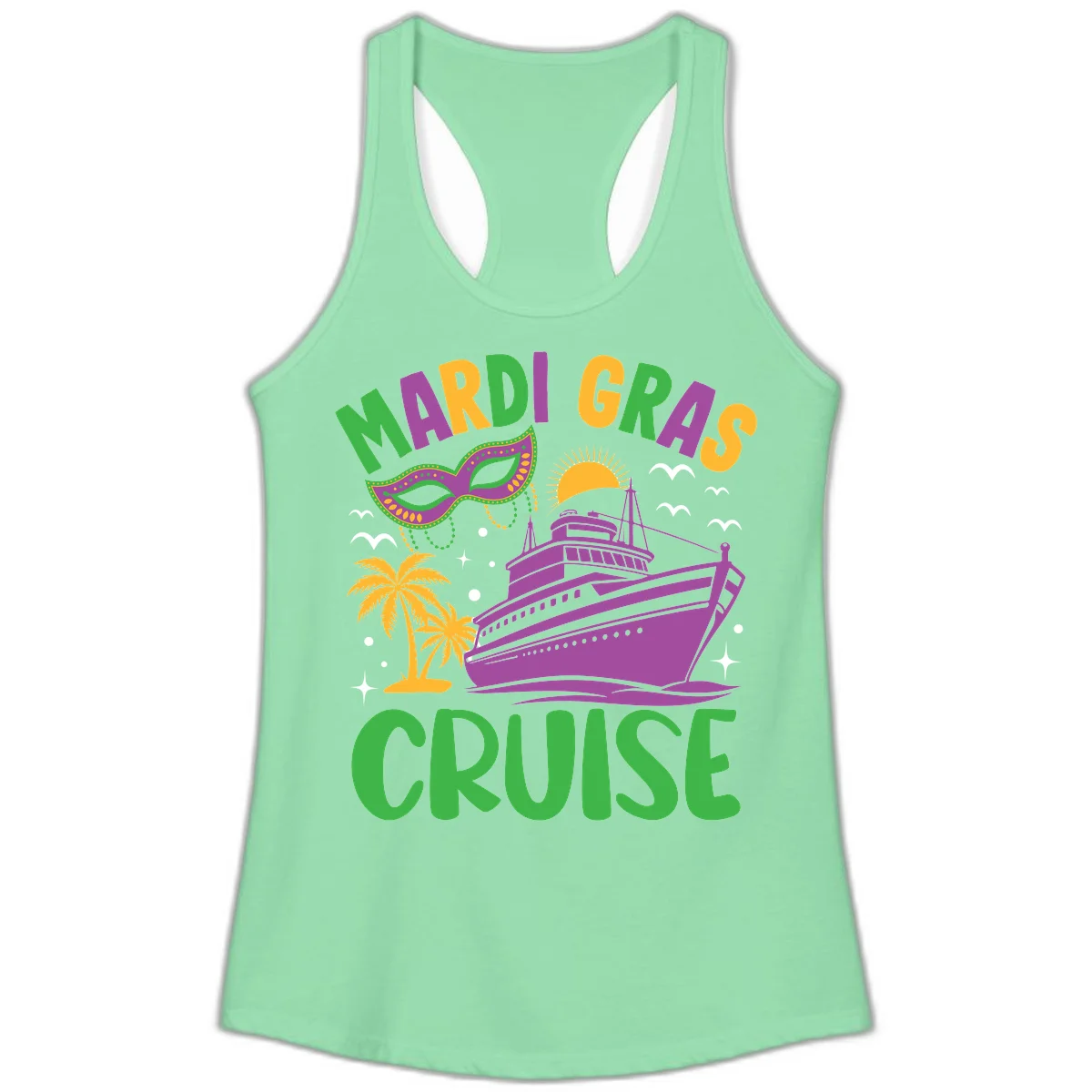 Mardi Gras Cruise Ladies Tank in Solid Mint