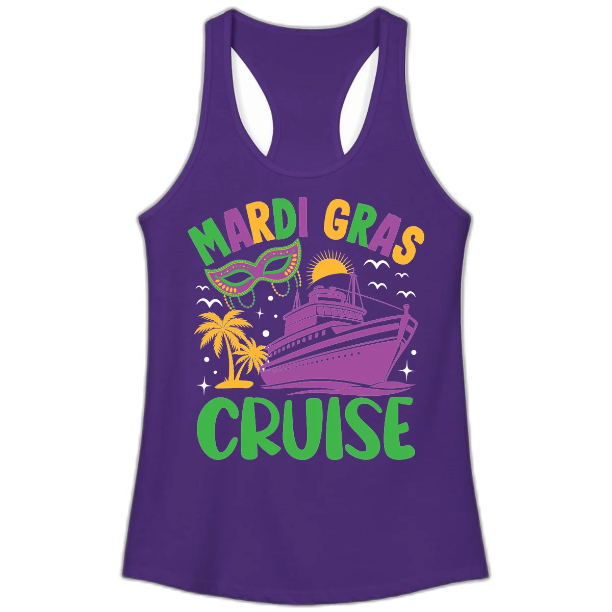 Mardi Gras Cruise Ladies Tank in Solid Purple Rush