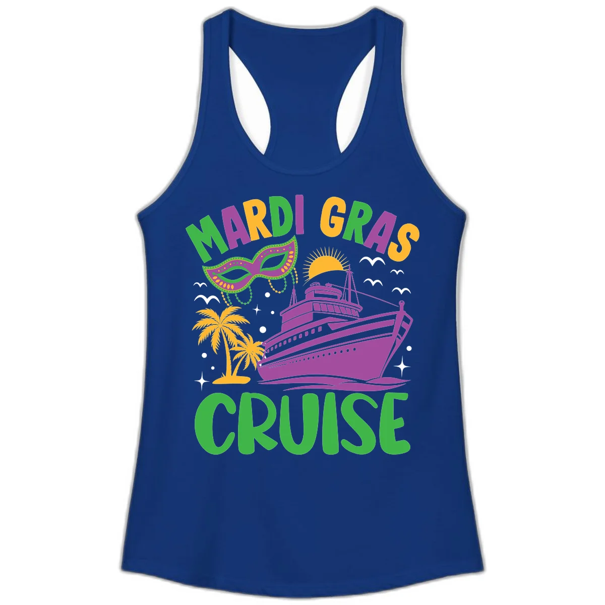 Mardi Gras Cruise Ladies Tank in Solid Royal