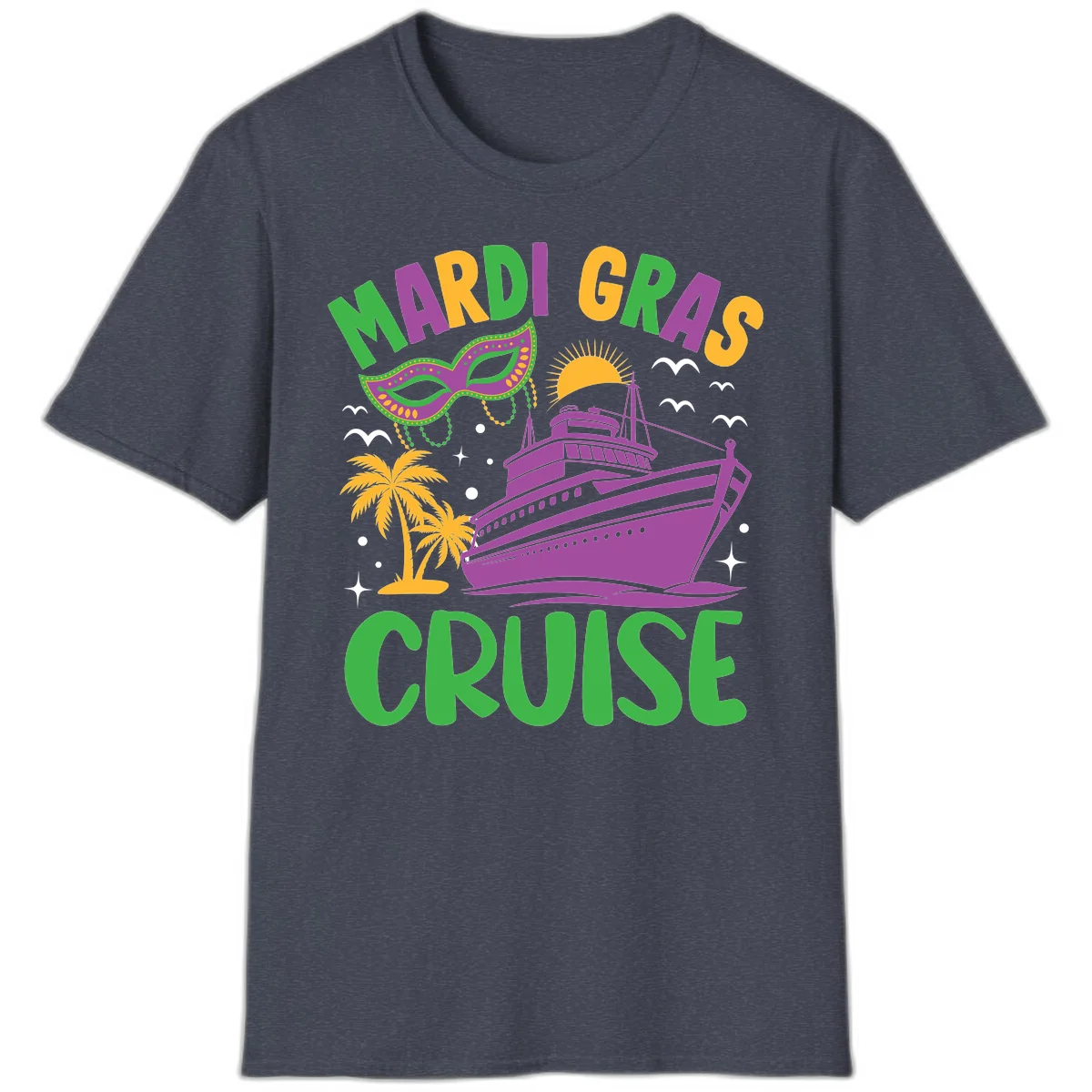 Mardi Gras Cruise T-Shirt in Heather Navy