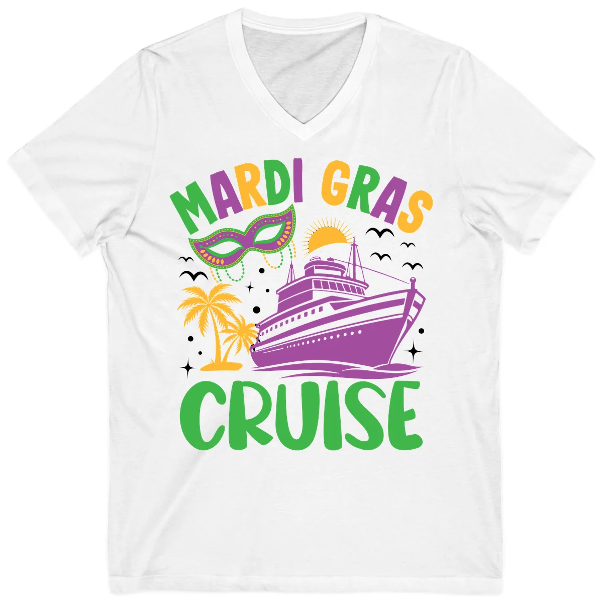 Mardi Gras Cruise V-Neck in White