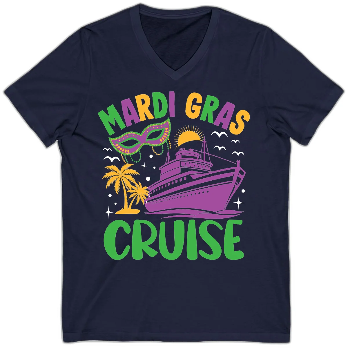 Mardi Gras Cruise V-Neck in Navy