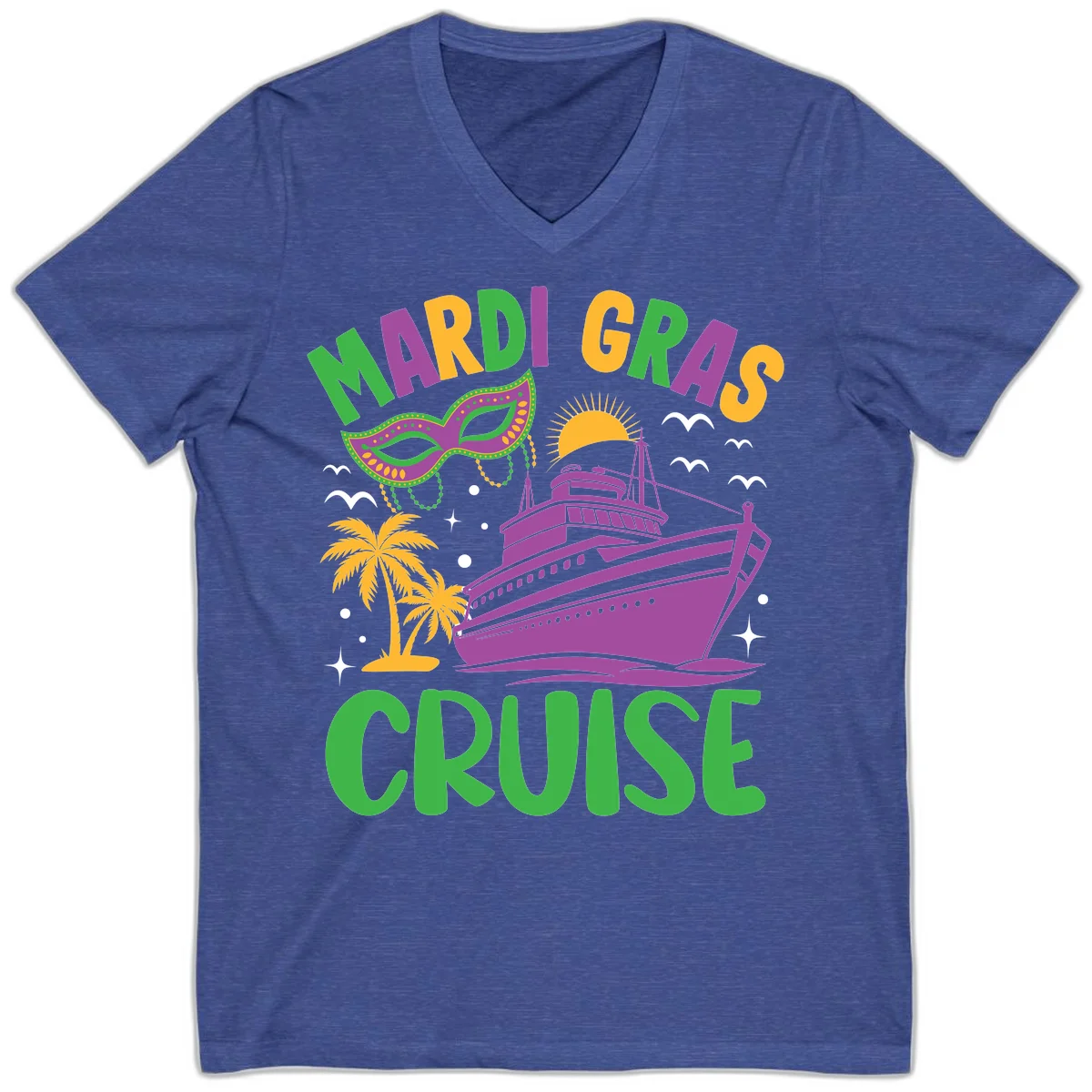 Mardi Gras Cruise V-Neck in Heather True Royal