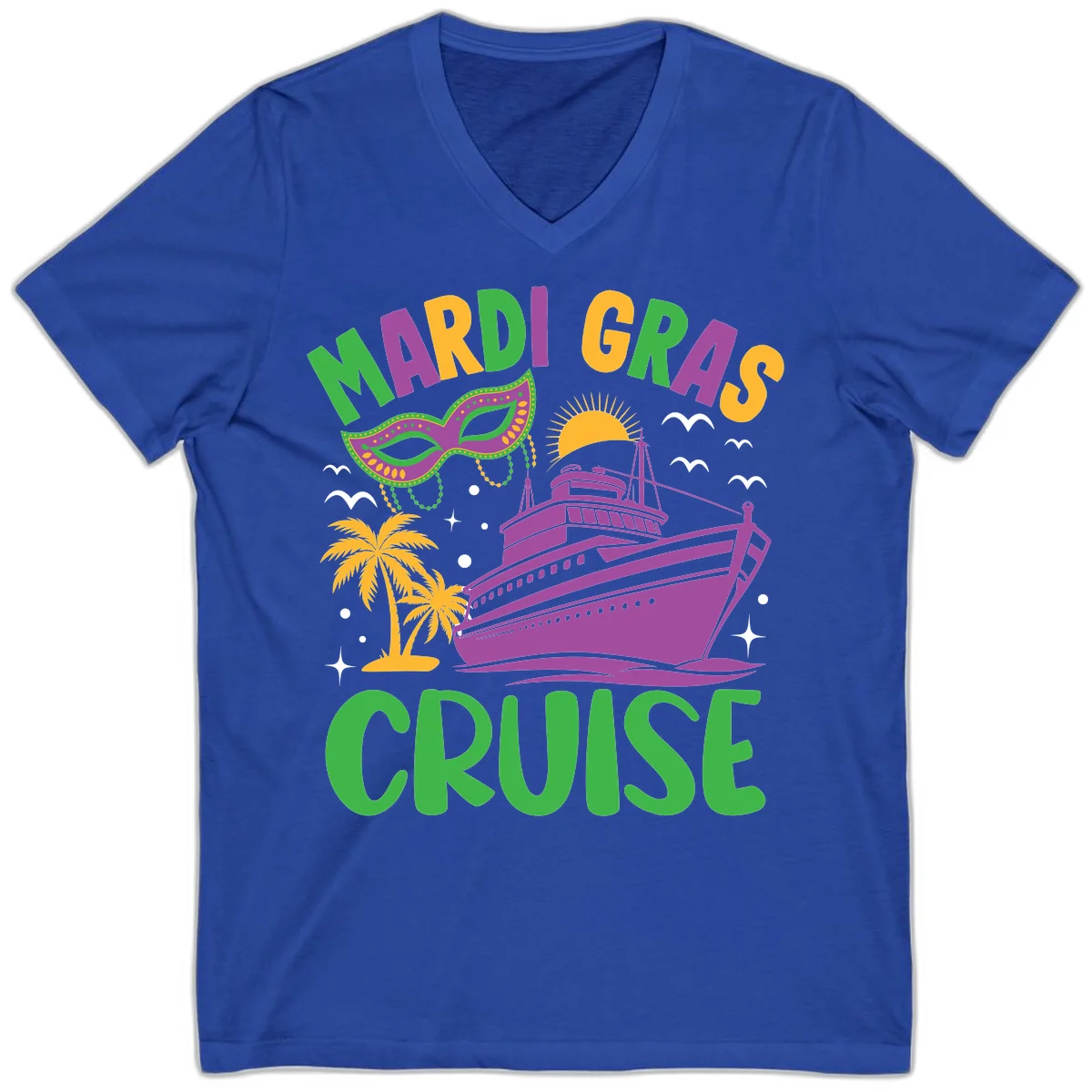 Mardi Gras Cruise V-Neck in True Royal