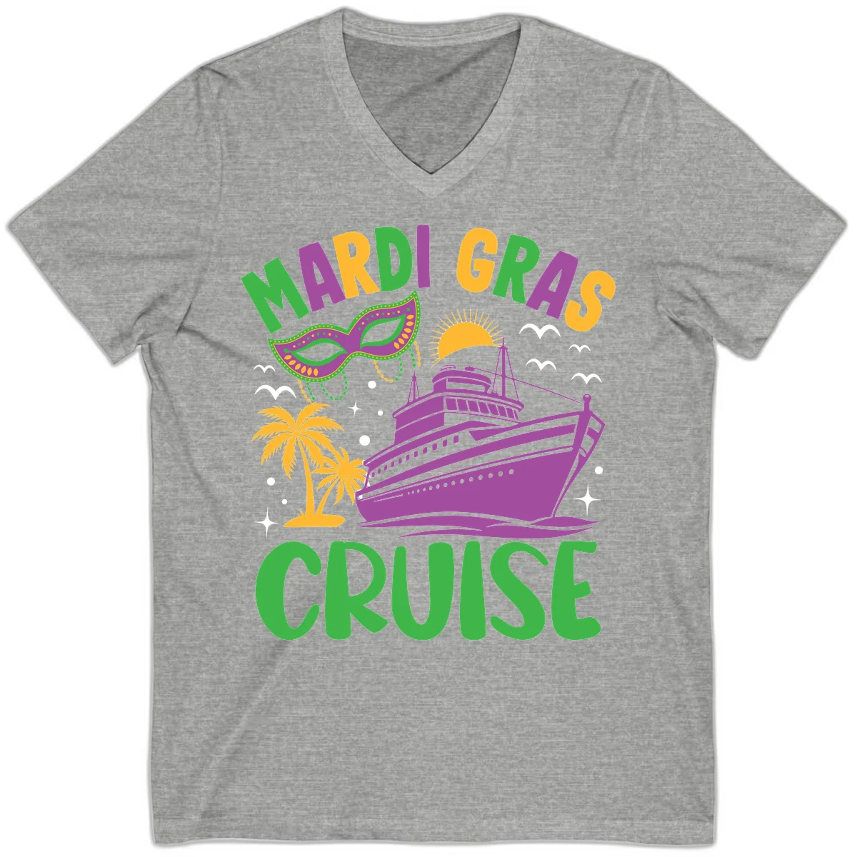 Mardi Gras Cruise V-Neck in Athletic Heather