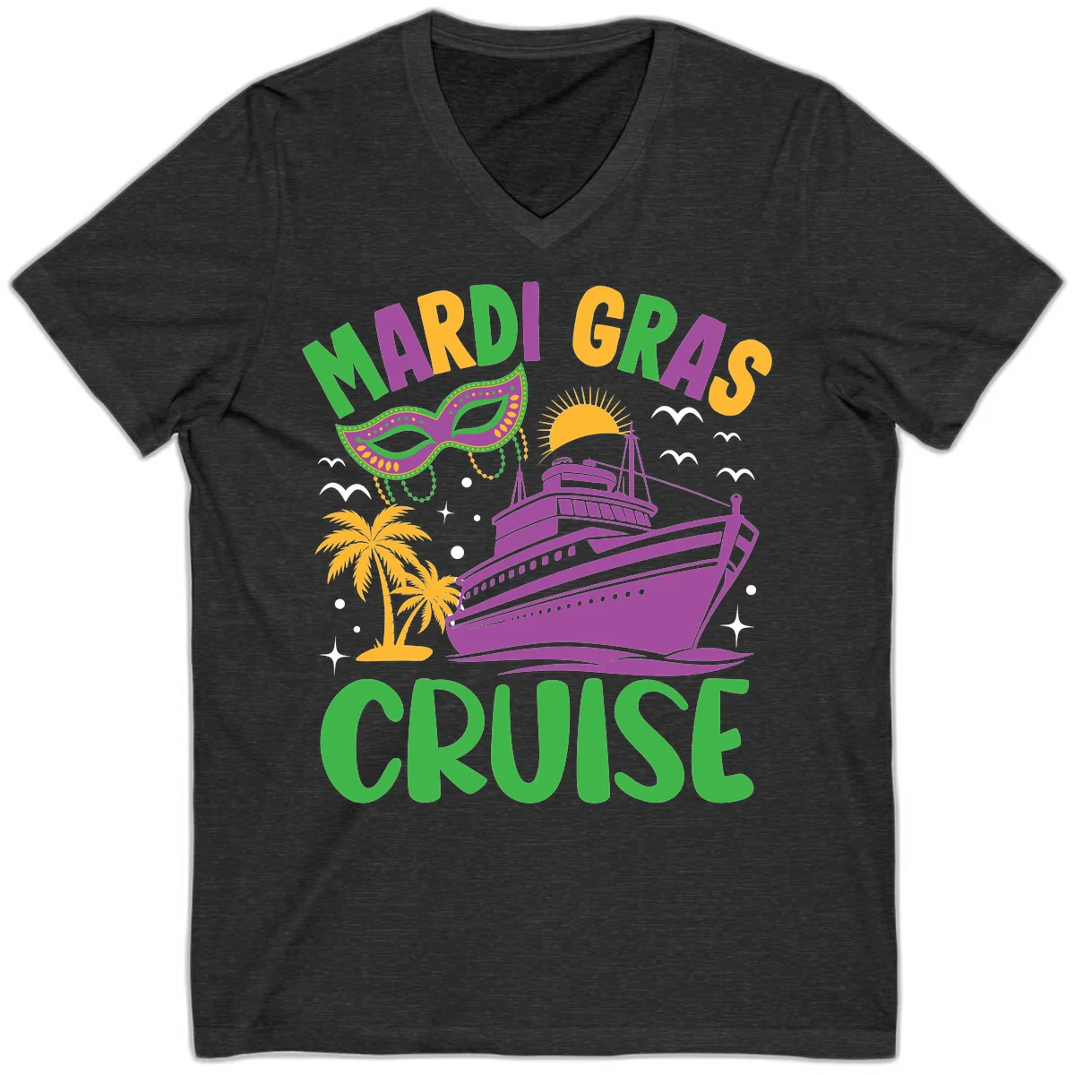 Mardi Gras Cruise V-Neck in Dark Grey Heather