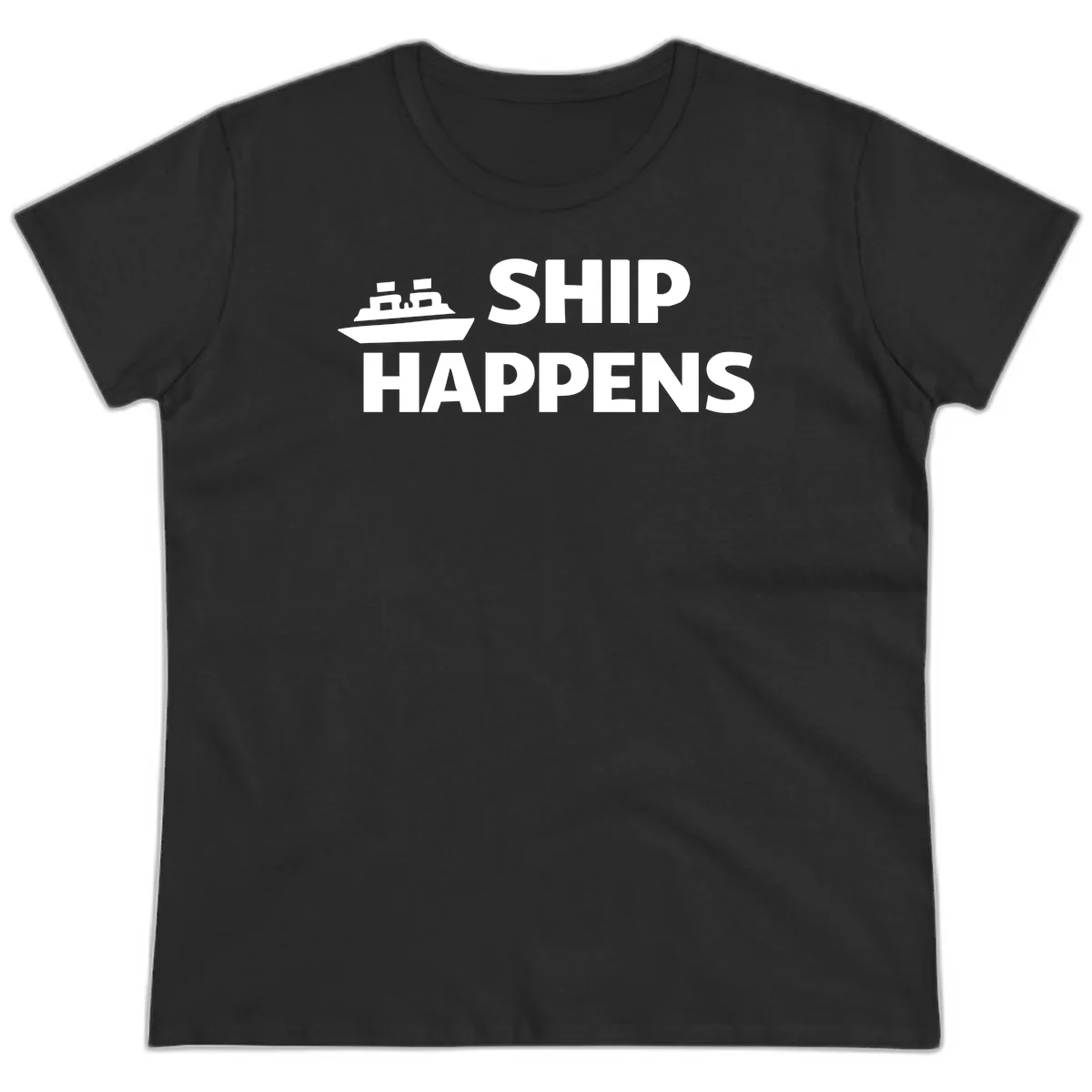 Ship Happens Cruise Nautical Ladies Tee in Black