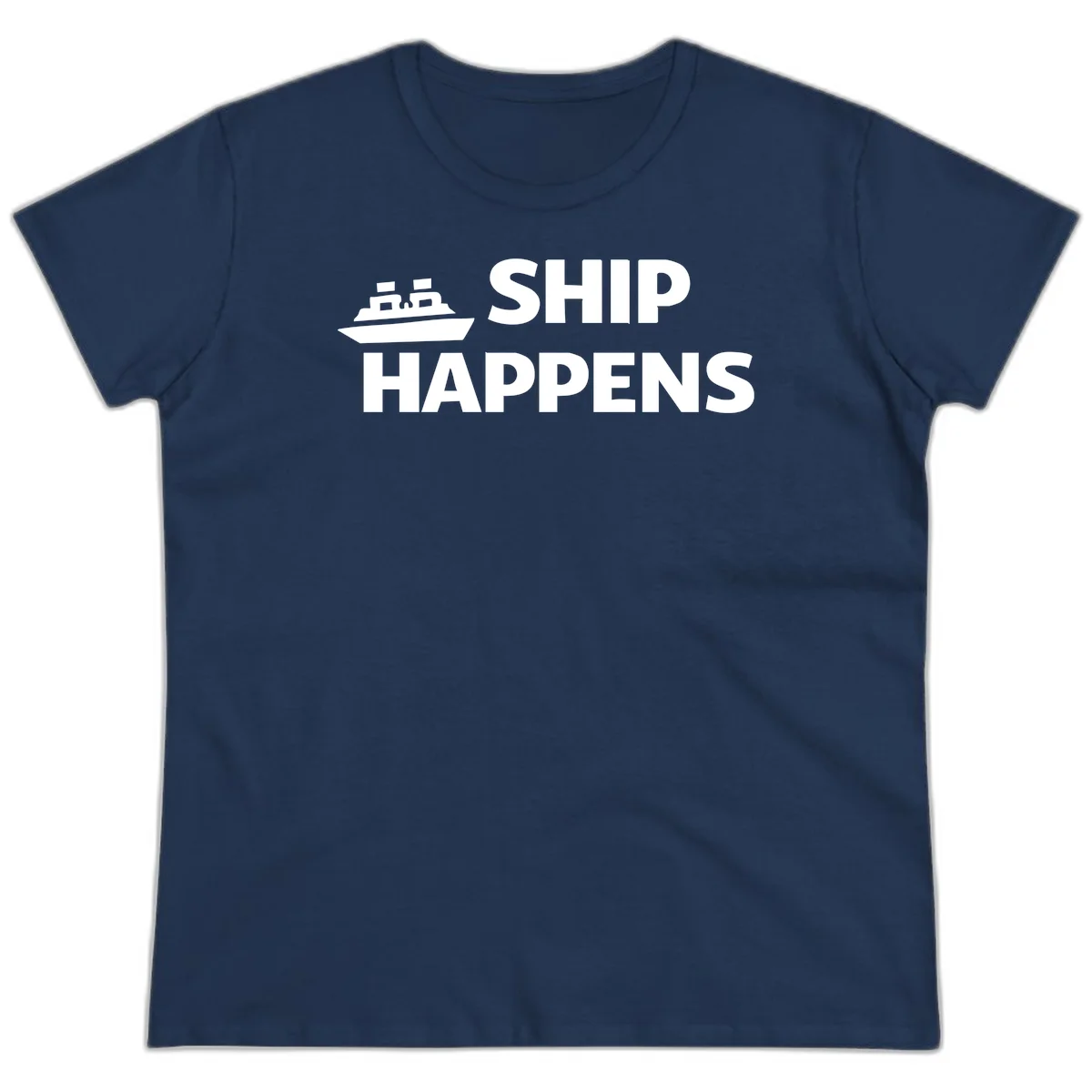 Ship Happens Cruise Nautical Ladies Tee in Navy