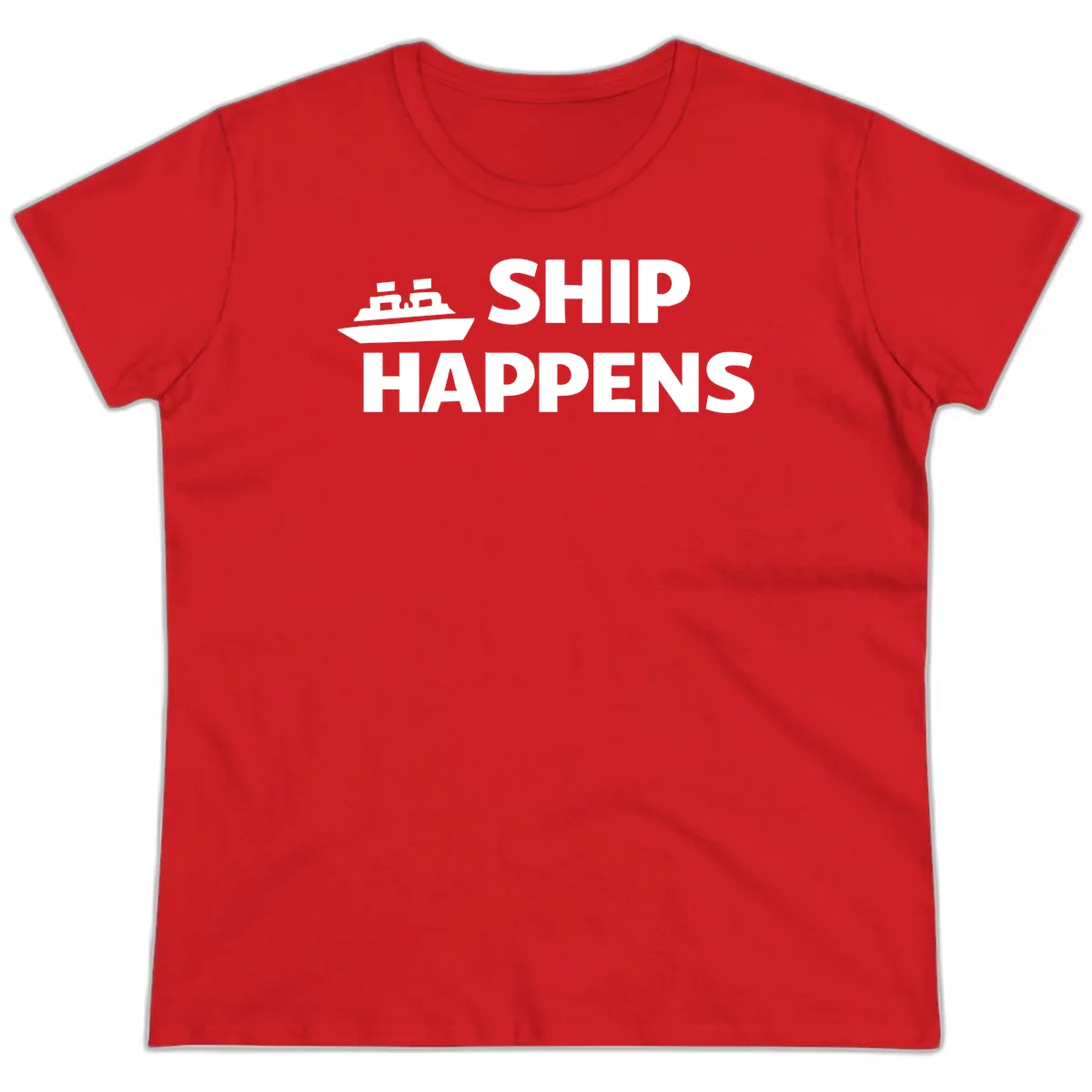 Ship Happens Cruise Nautical Ladies Tee in Red