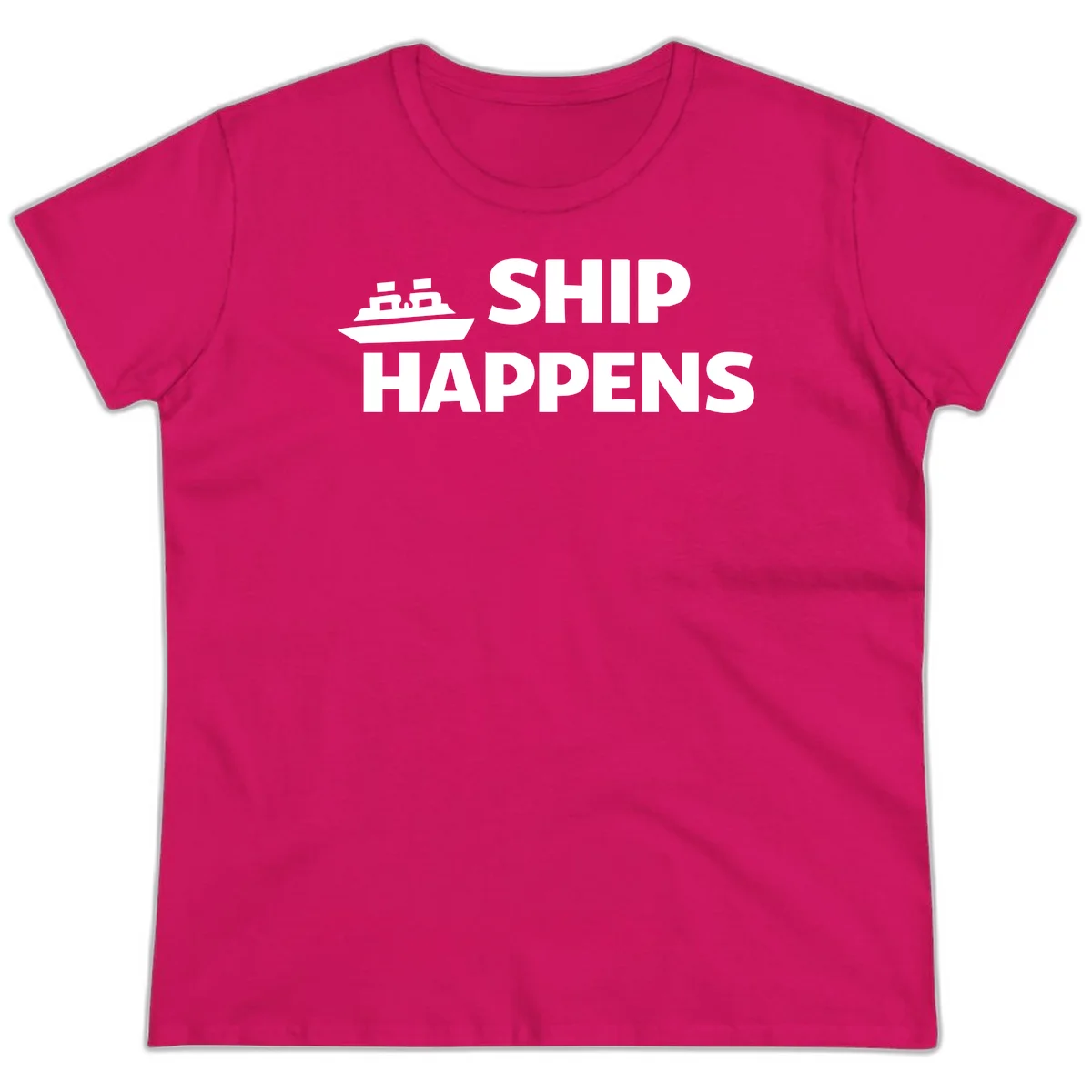 Ship Happens Cruise Nautical Ladies Tee in Heliconia