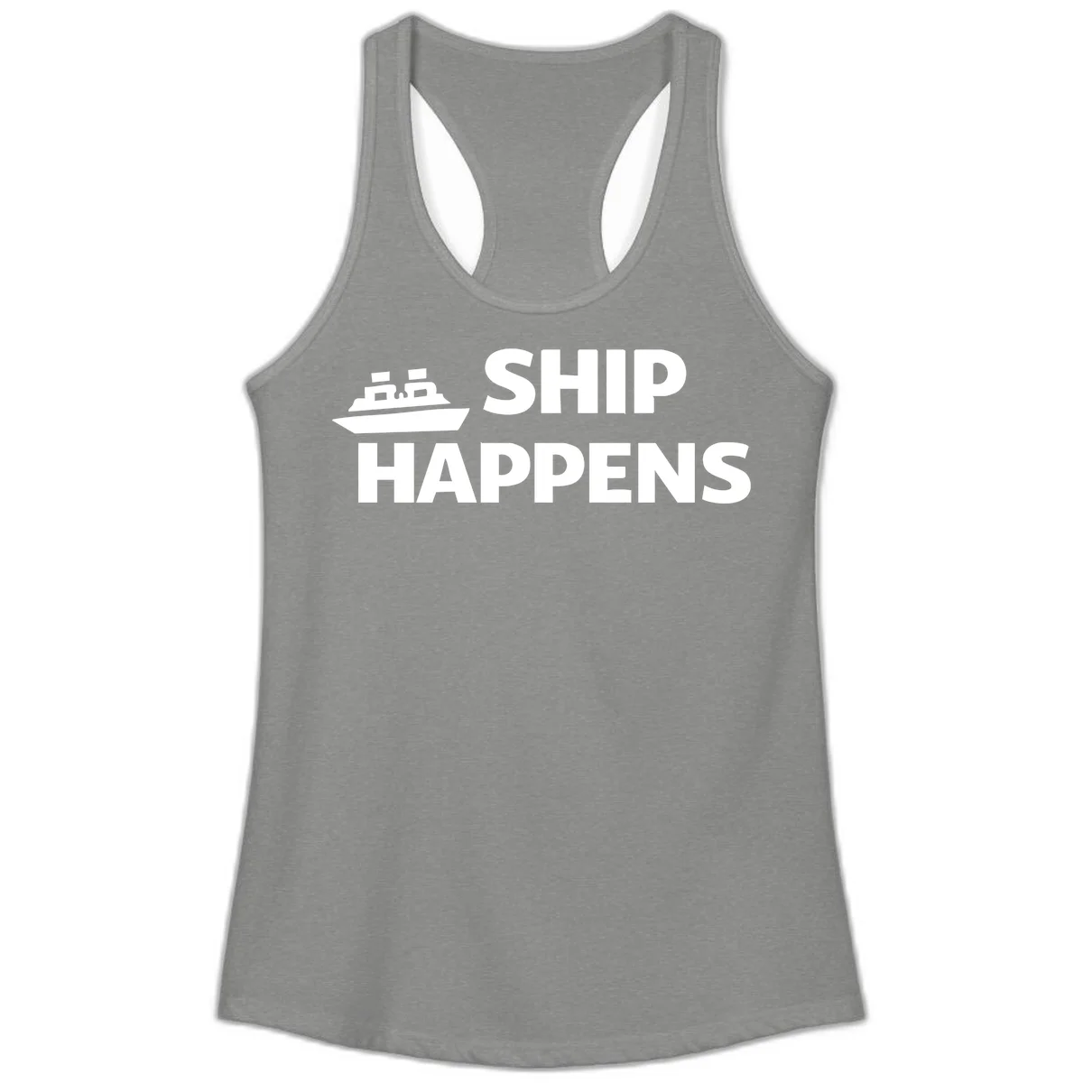 Ship Happens Cruise Ladies Tank in Heather Grey