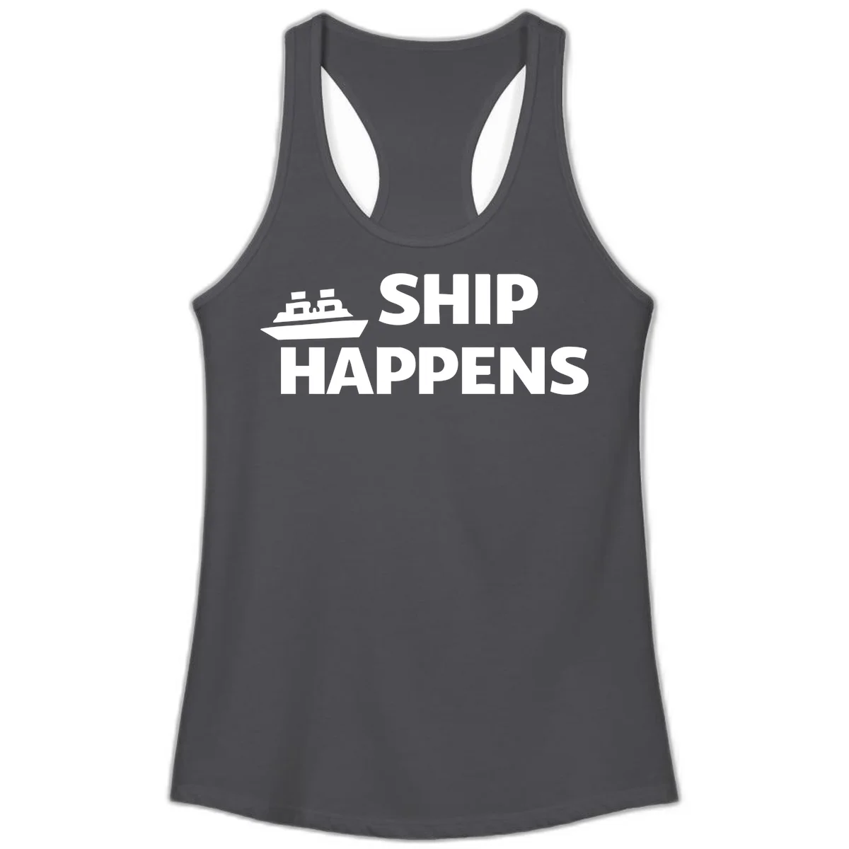 Ship Happens Cruise Ladies Tank in Solid Dark Gray