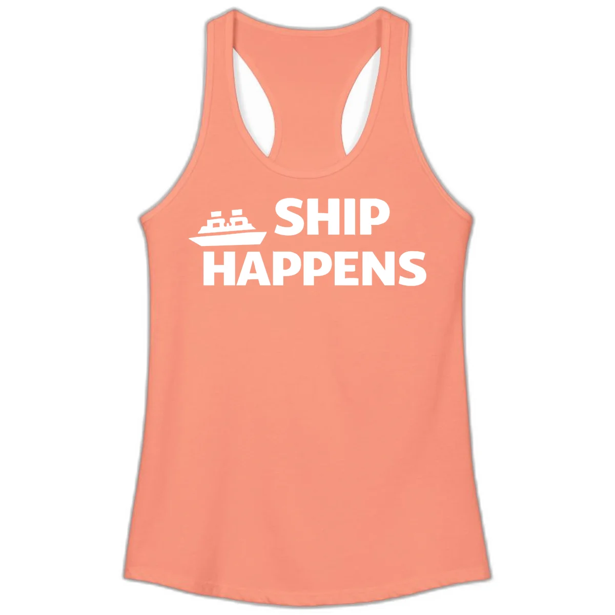 Ship Happens Cruise Ladies Tank in Solid Light Orange