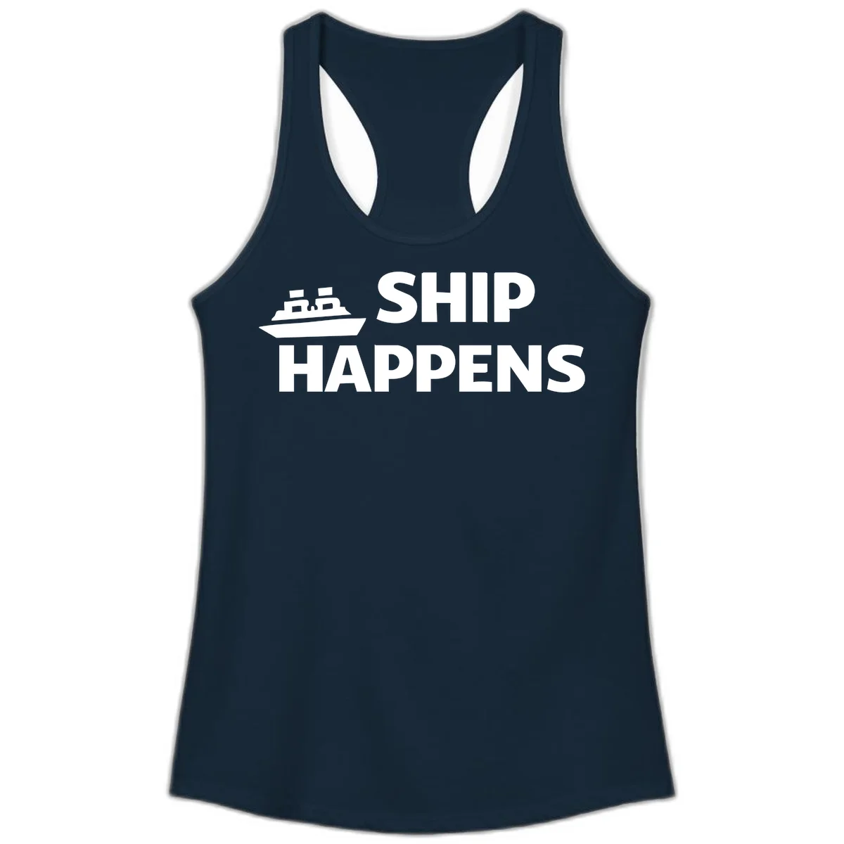 Ship Happens Cruise Ladies Tank in Solid Midnight Navy