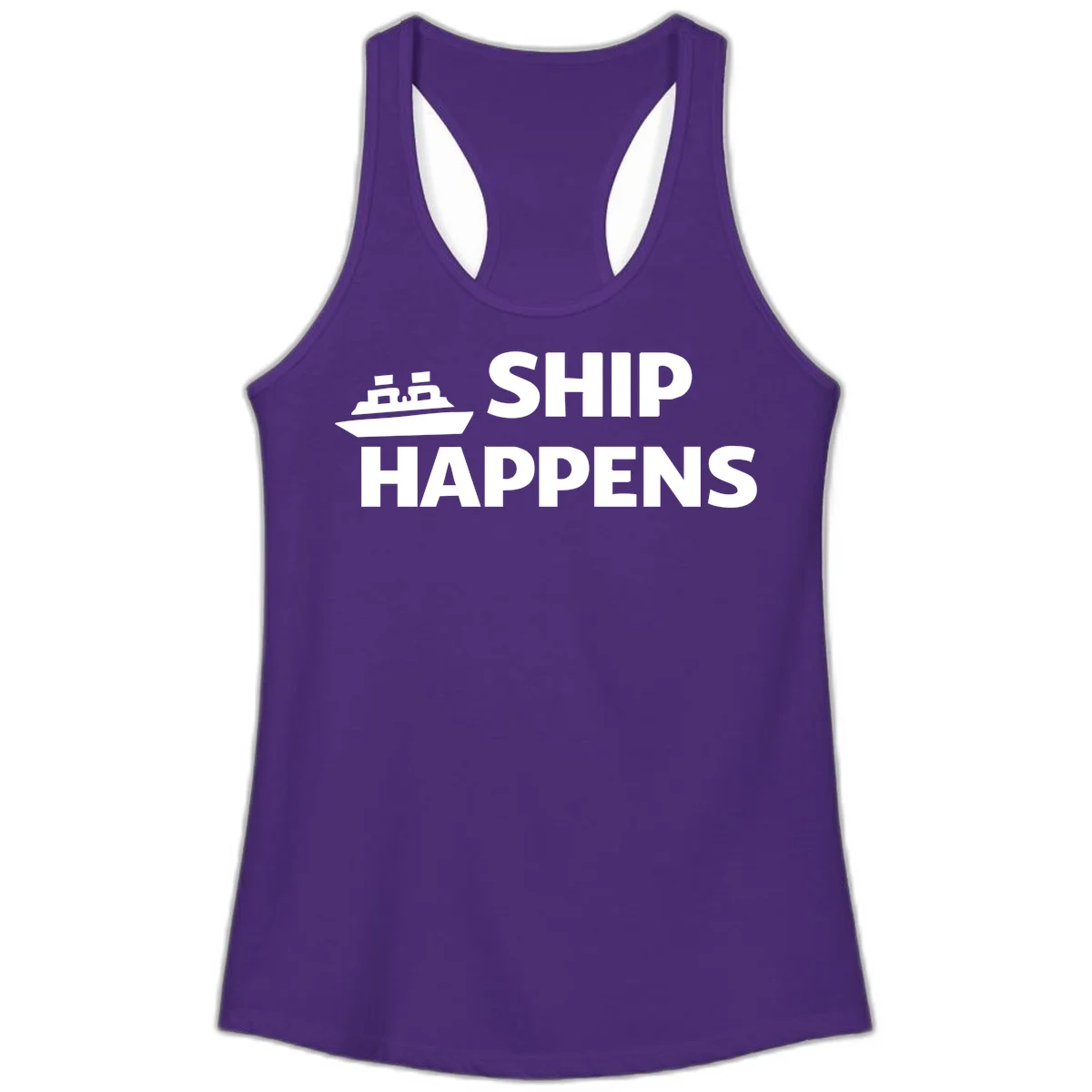Ship Happens Cruise Ladies Tank in Solid Purple Rush