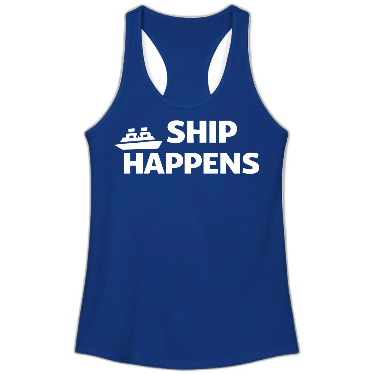 Ship Happens Cruise Ladies Tank in Solid Royal