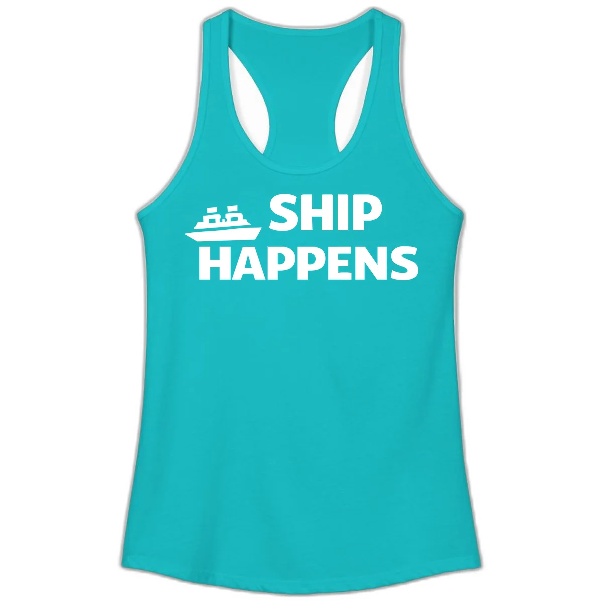 Ship Happens Cruise Ladies Tank in Tahiti Blue