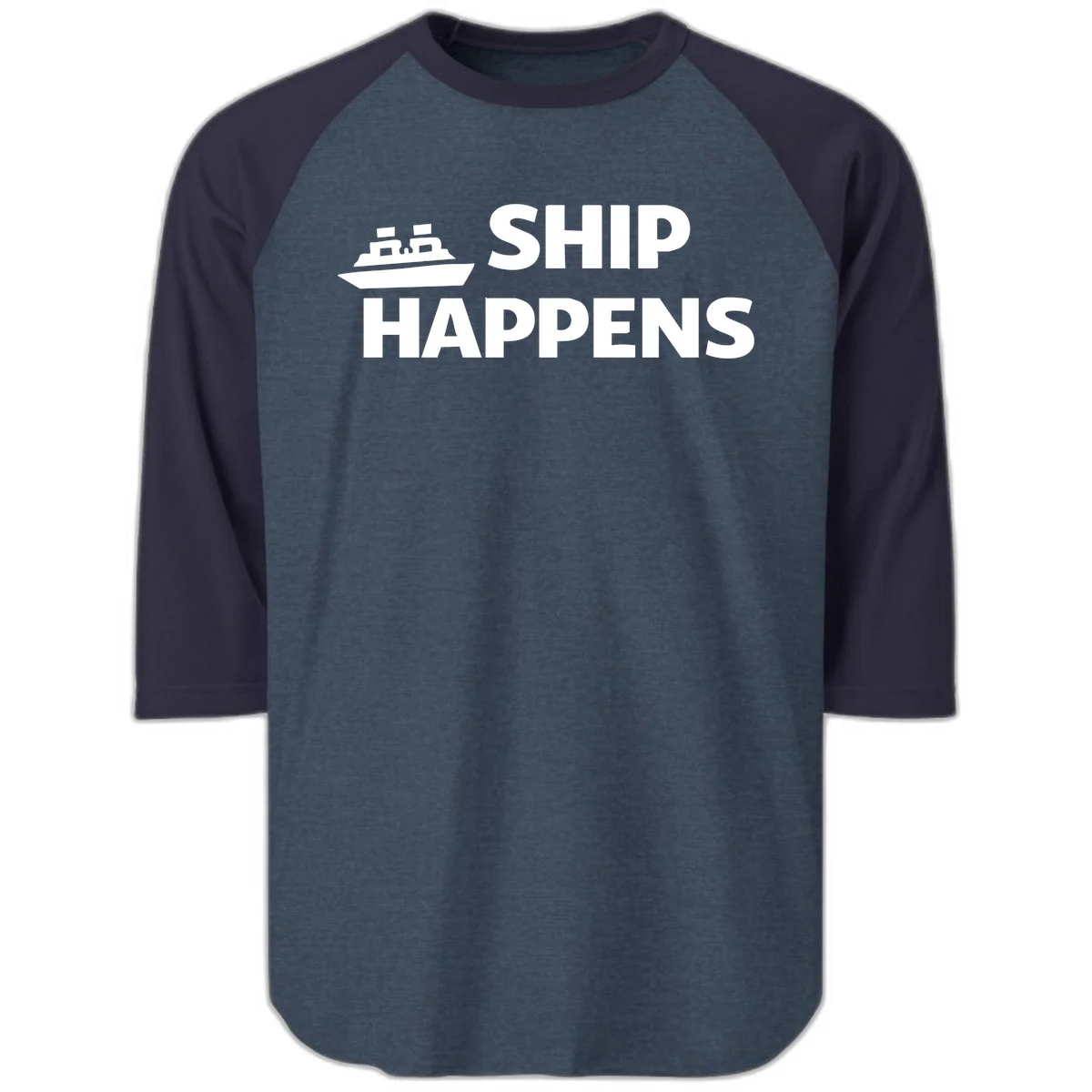 Ship Happens Cruise Raglan 3/4 Tee in Heather Denim Navy