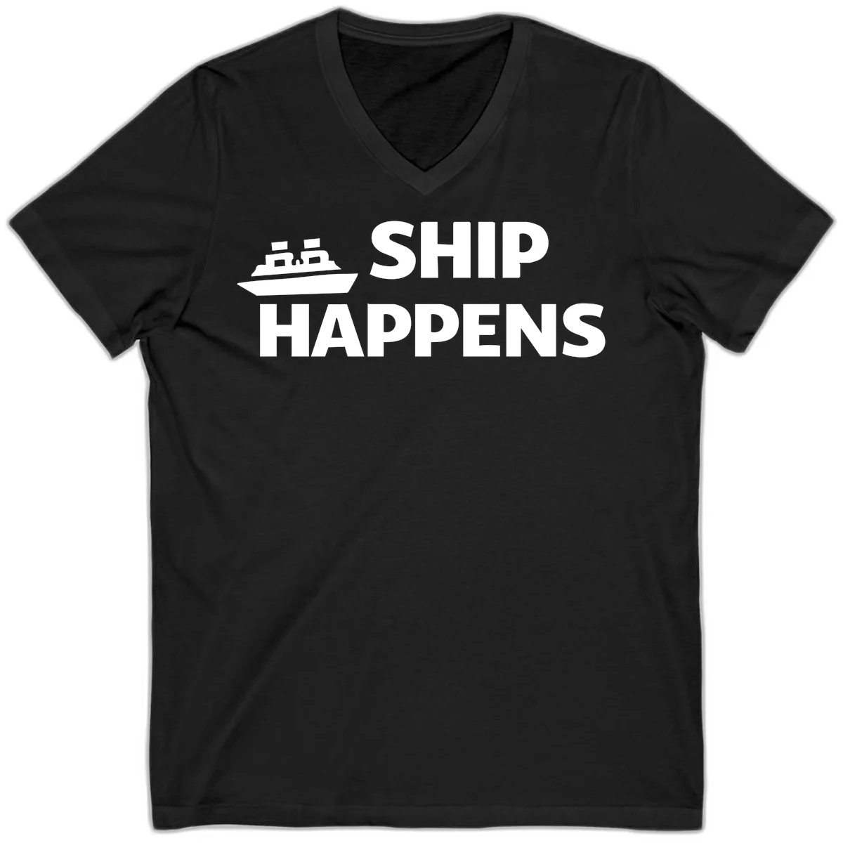 Ship Happens Cruise Nautical V-Neck in Black