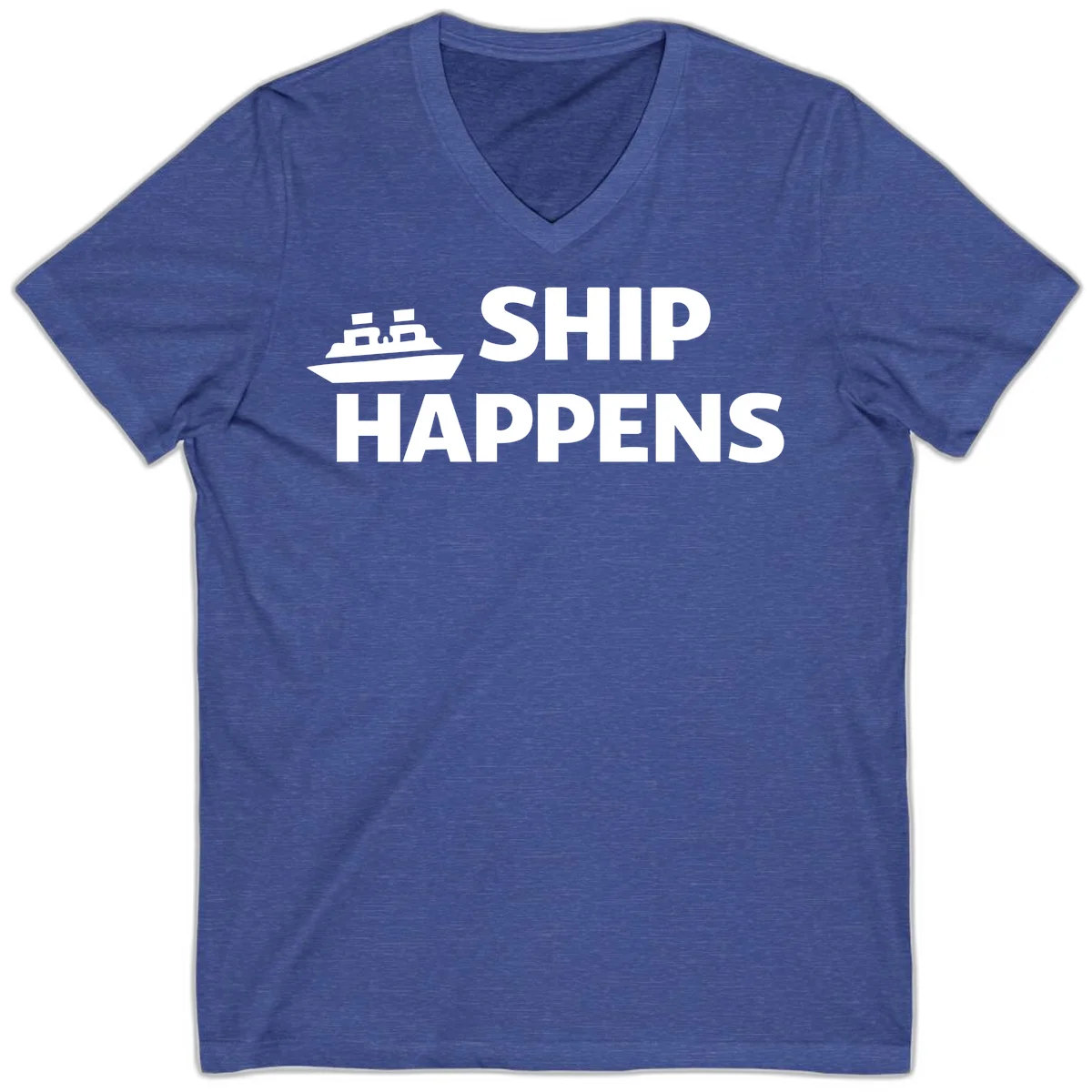 Ship Happens Cruise Nautical V-Neck in Heather True Royal