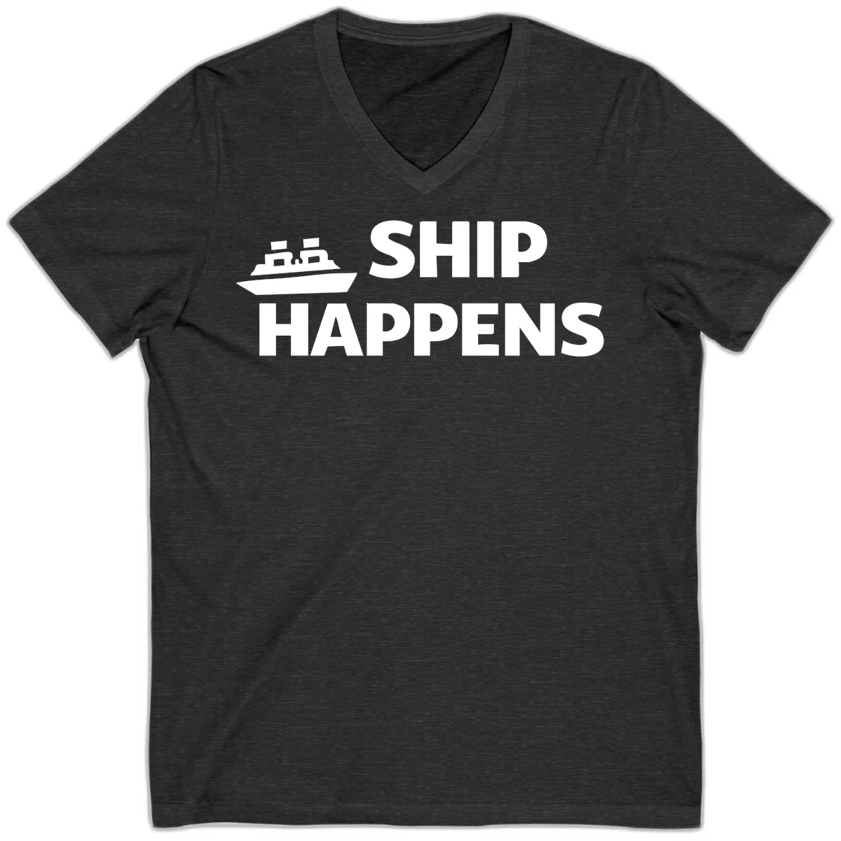 Ship Happens Cruise Nautical V-Neck in Dark Grey Heather
