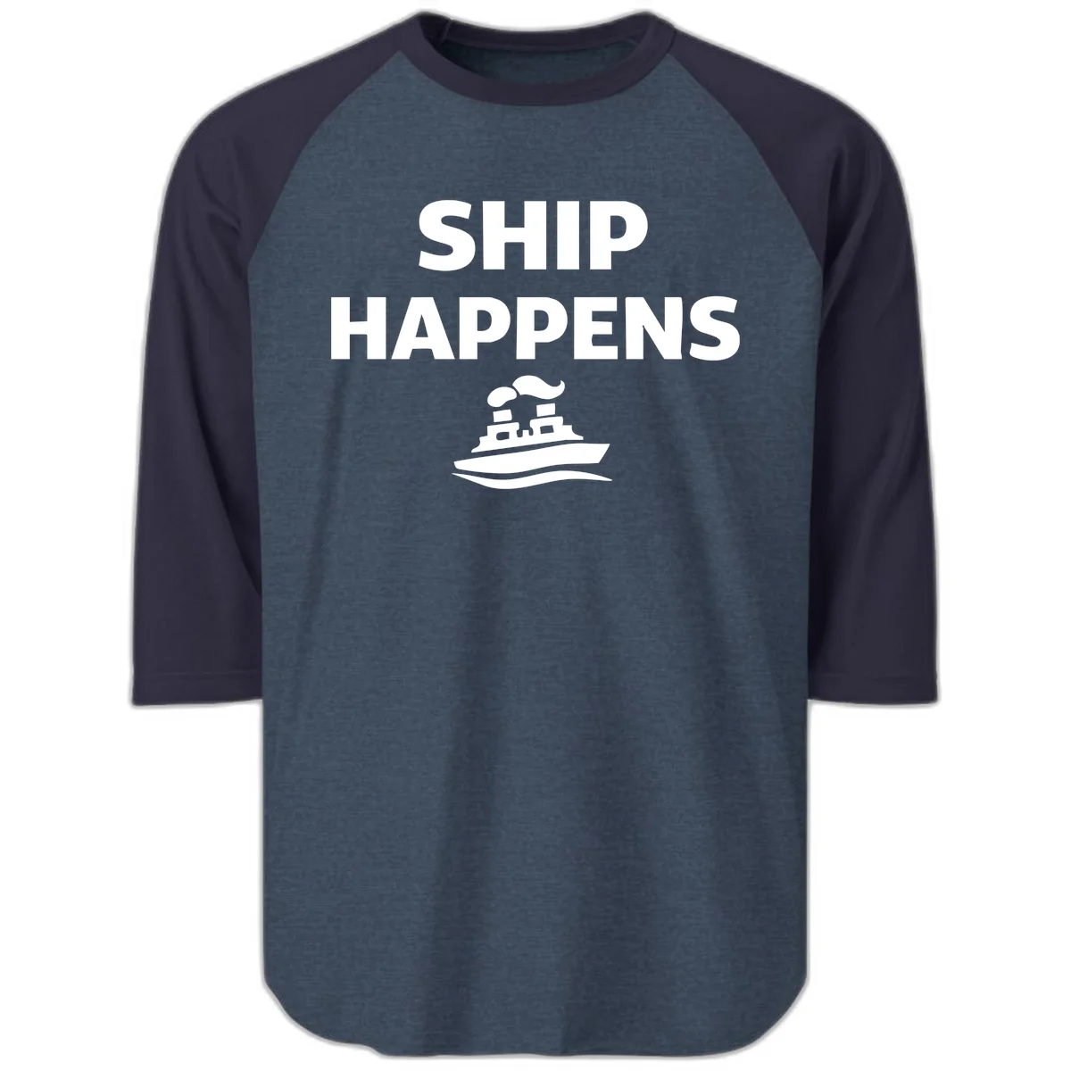 Ship Happens Raglan 3/4 in Heather Denim Navy