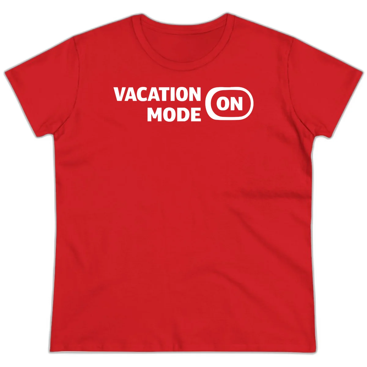 Vacation Mode On Ladies Tee in Red