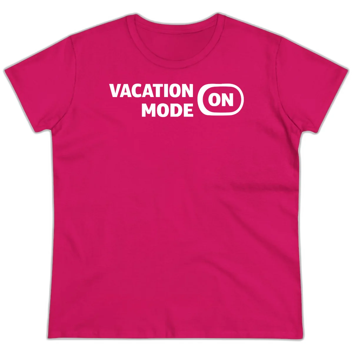 Vacation Mode On Ladies Tee in Heliconia