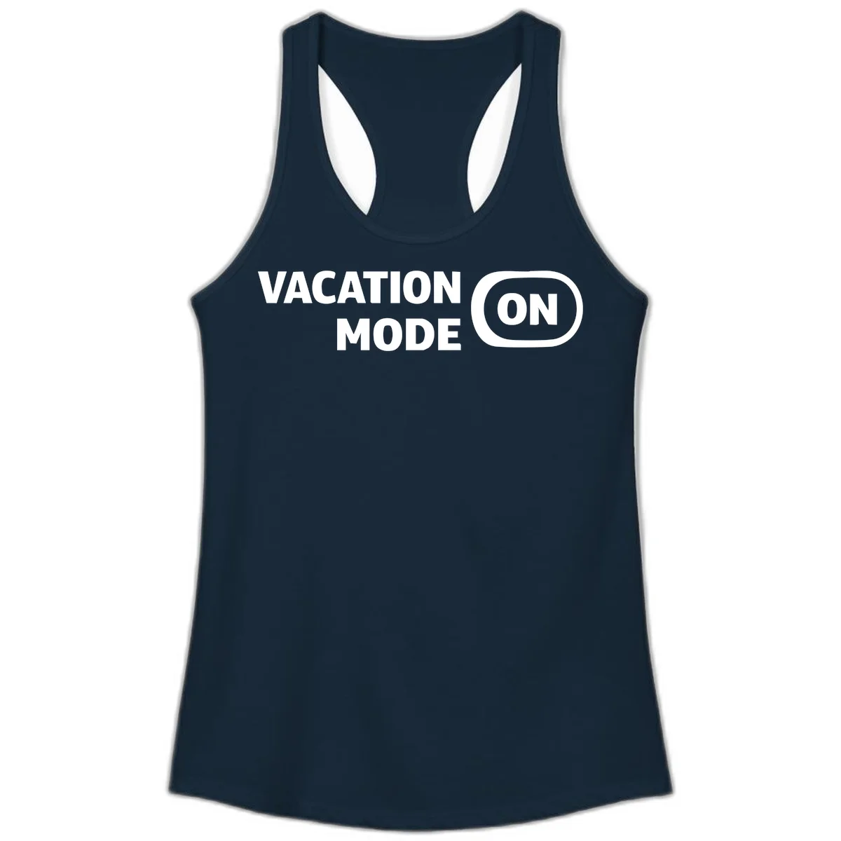 Vacation Mode On Ladies Tank Top in Solid Midnight Navy