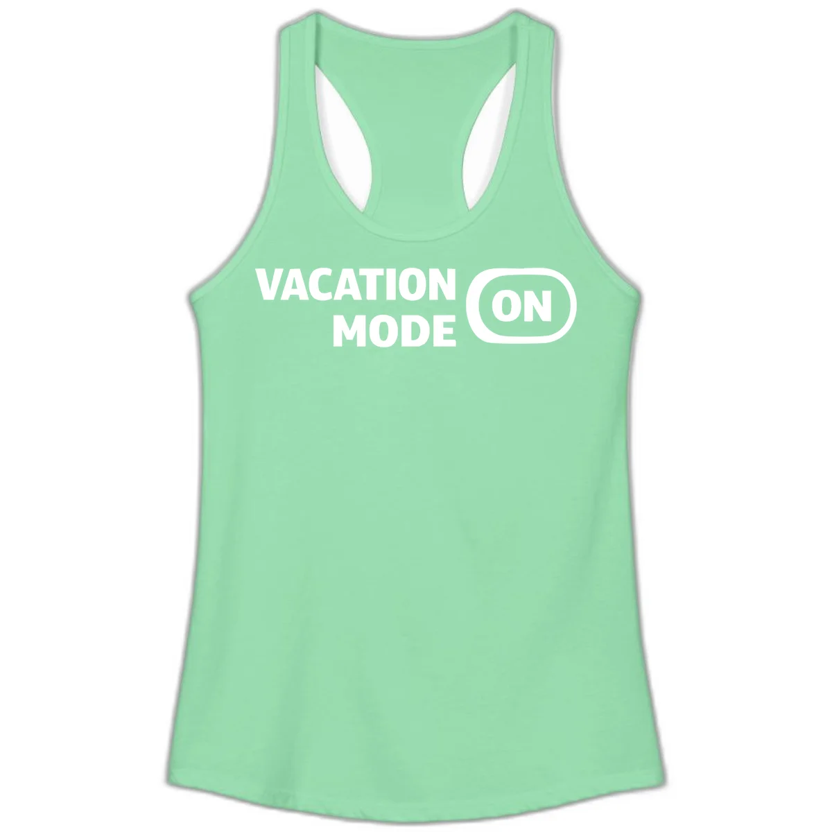 Vacation Mode On Ladies Tank Top in Solid Mint