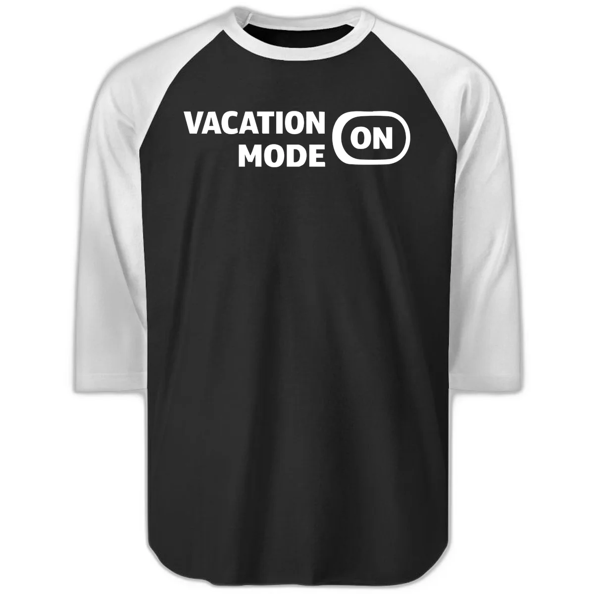 Vacation Mode On Raglan 3/4 Sleeve Tee in Black White