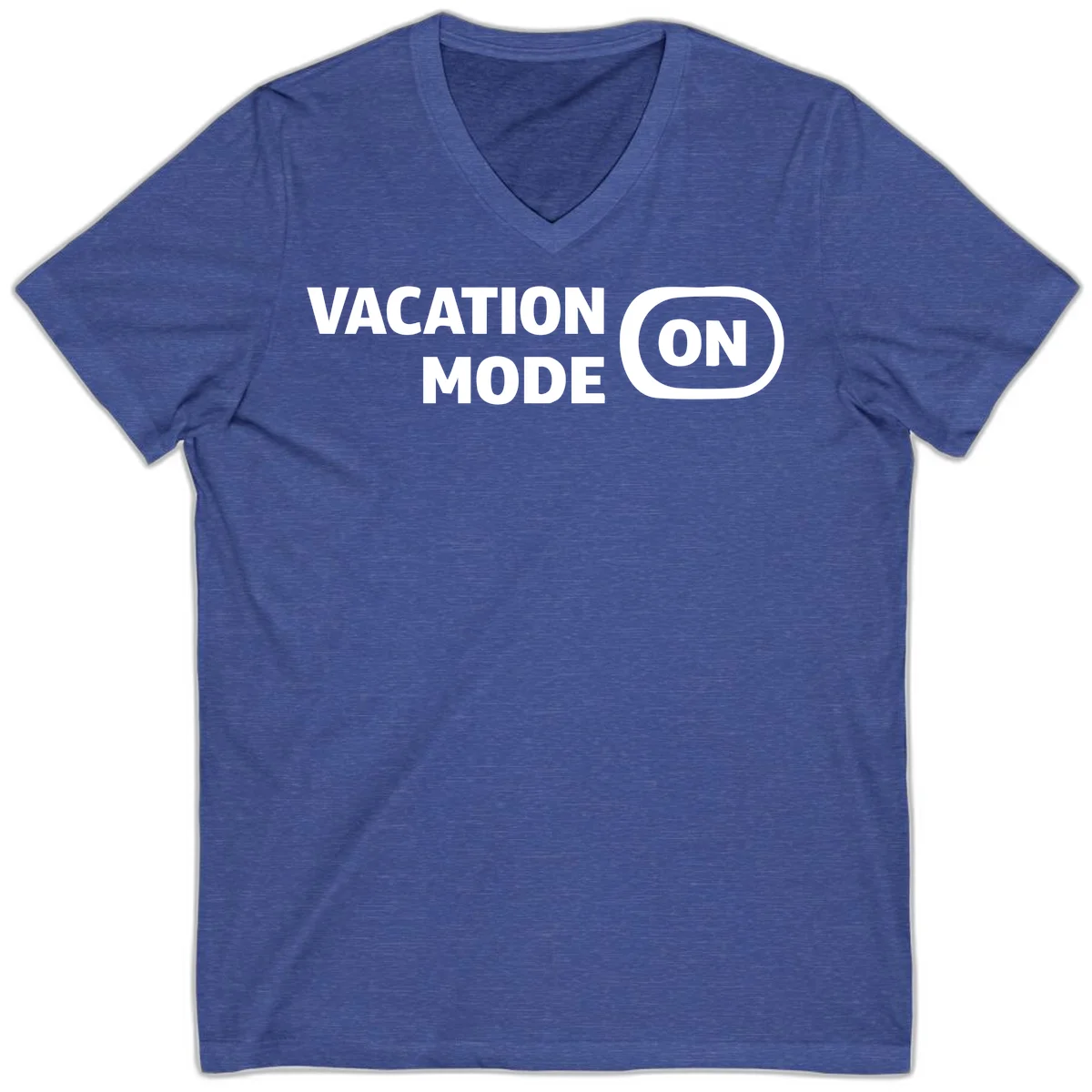 Vacation Mode On V-Neck Tee in Heather True Royal