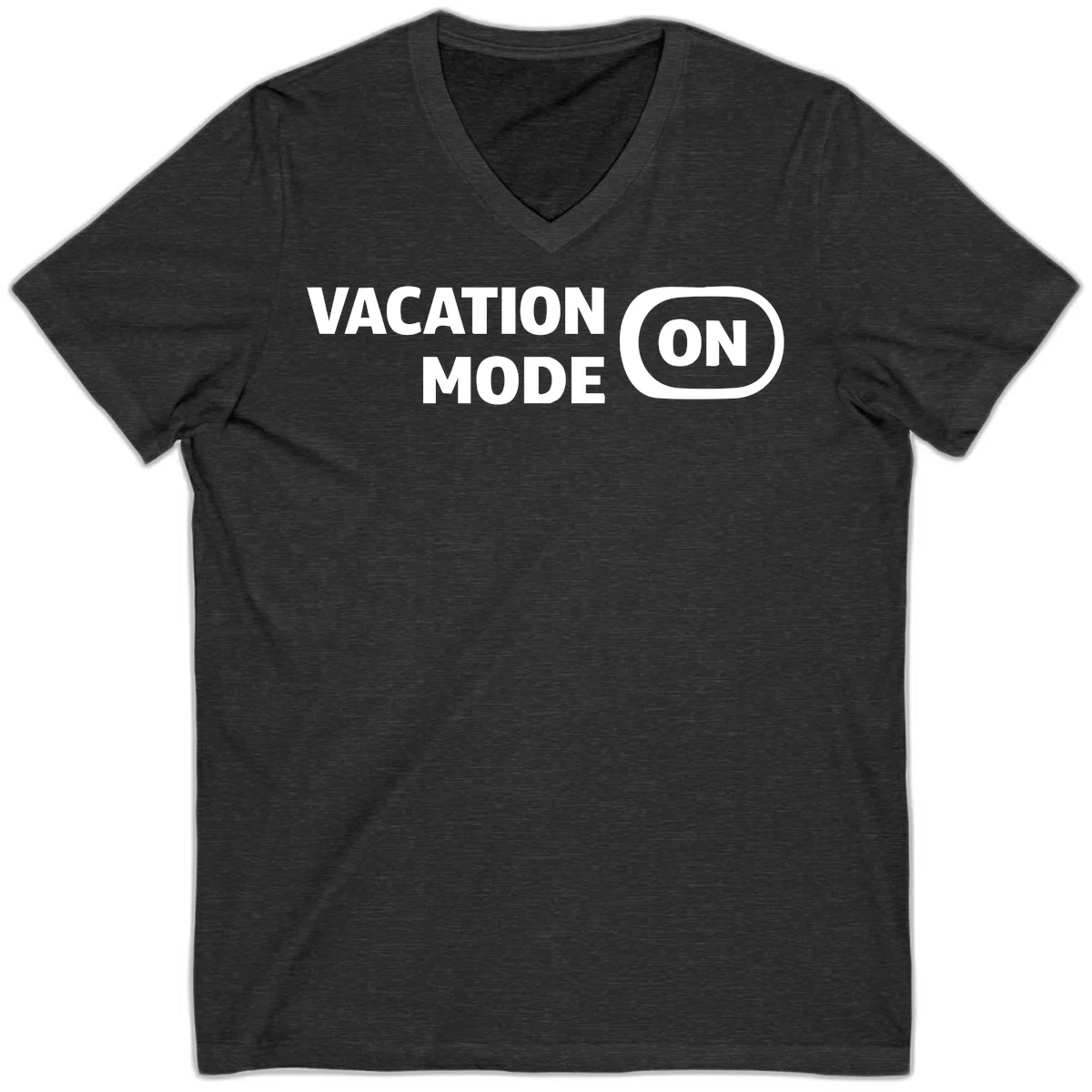 Vacation Mode On V-Neck Tee in Dark Grey Heather
