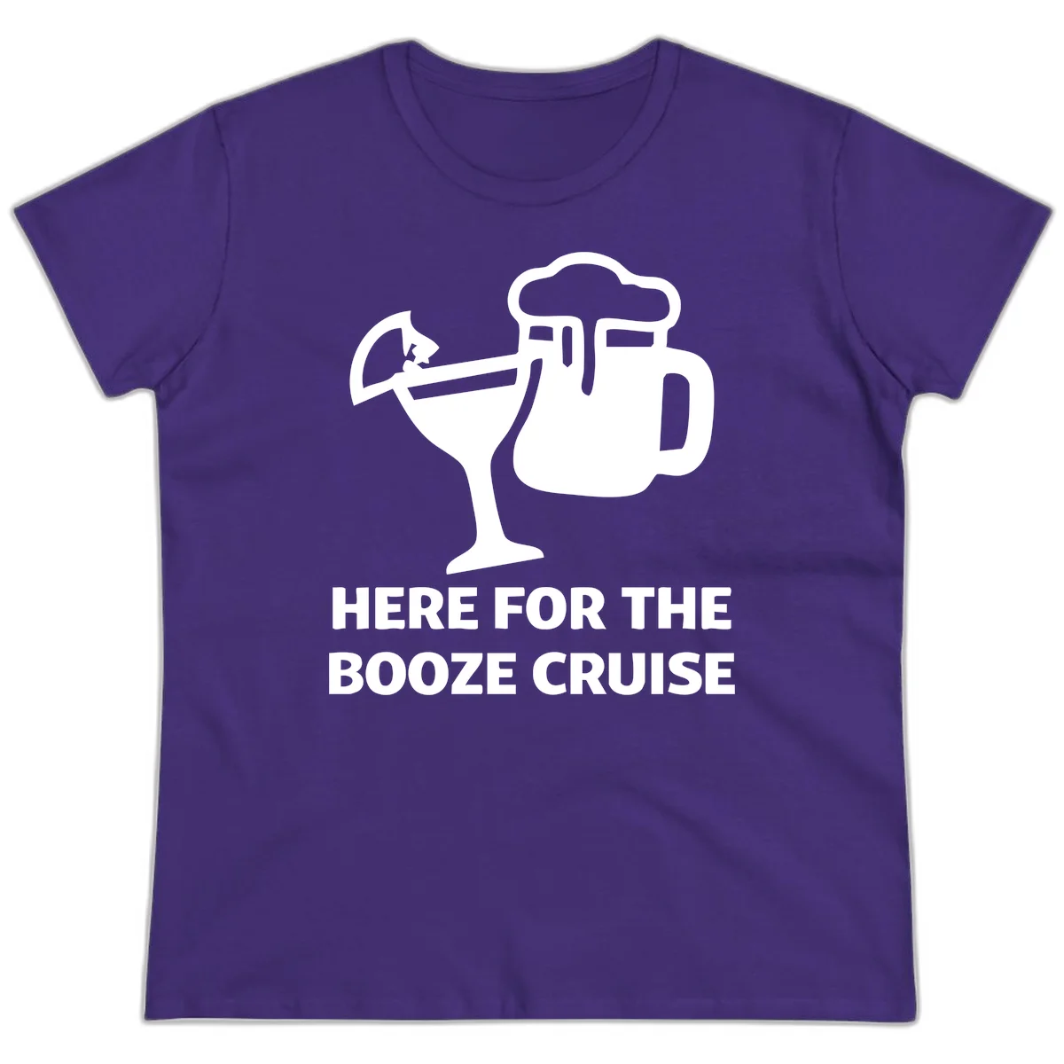 Here For The Booze Cruise Ladies Tee in Purple